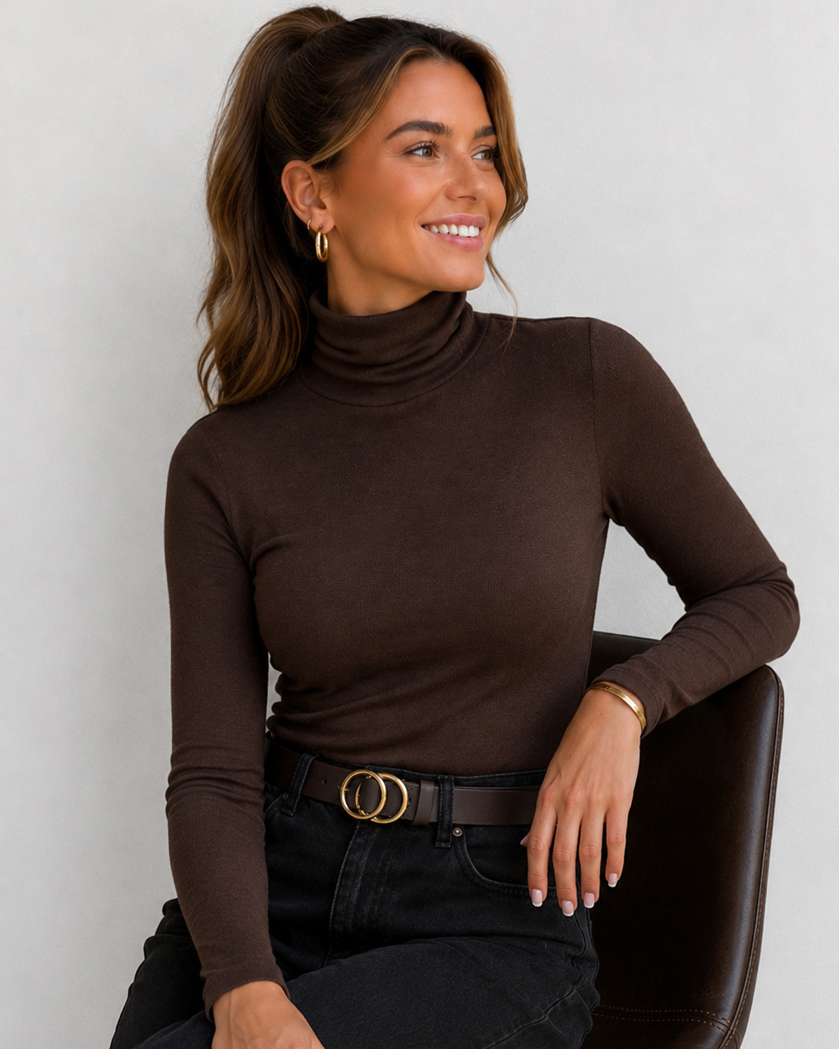 ONLY Onlglamour Black Coffee L/S RollNeck Top - Sort - L