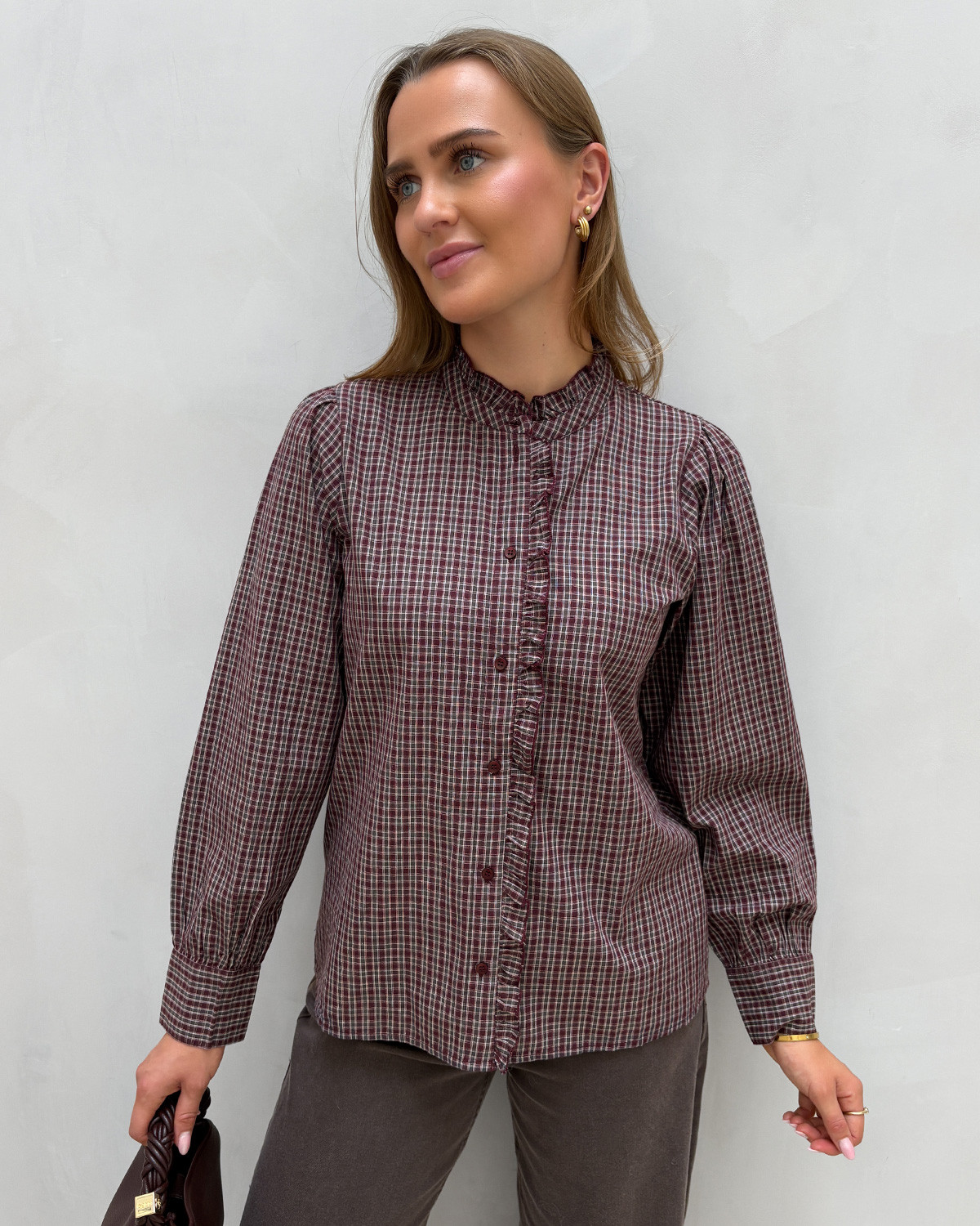 ONLY Onlfenna Winetasting Grey/ White Check L/S Check Shirt - Lilla - S