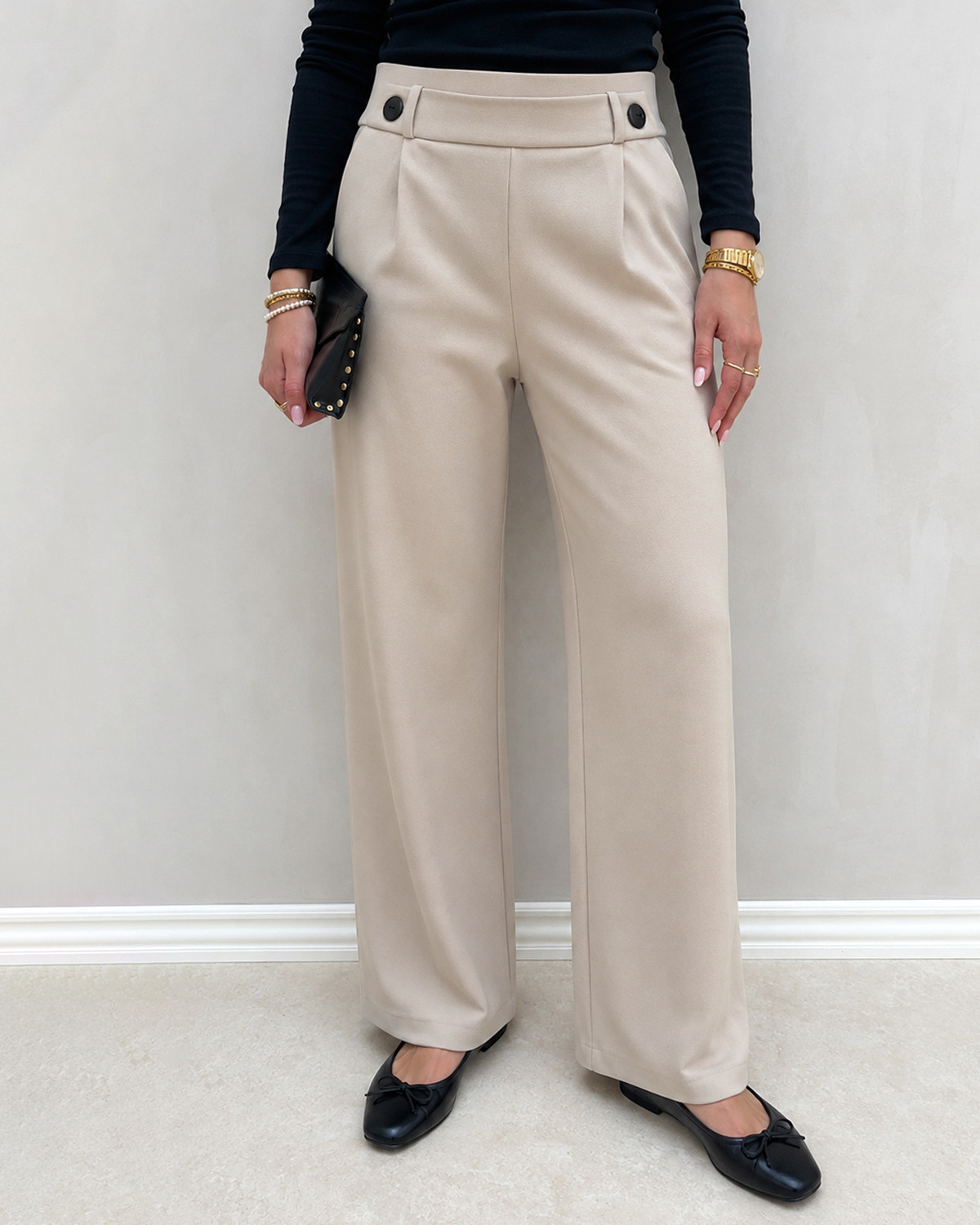 JDY Jdygeggo Chateau Gray/Black Butt Life New Long Pant - S - Beige