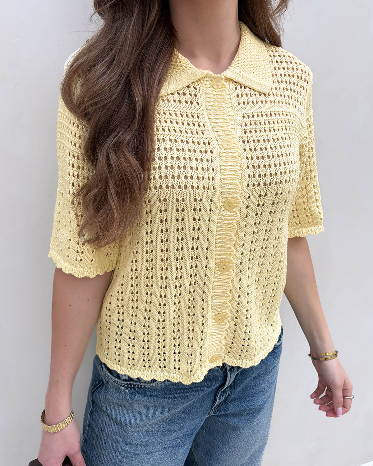 JDY Jdyrobin Double Cream 2/4 Collar Cardigan - S - Gul
