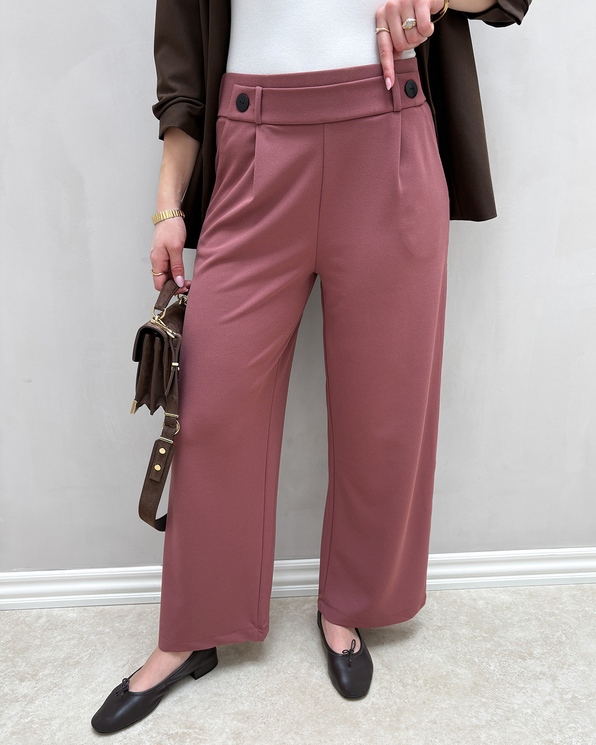 JDY Jdygeggo Rose Brown/Black Butt Life New Long Pant - M - Rød