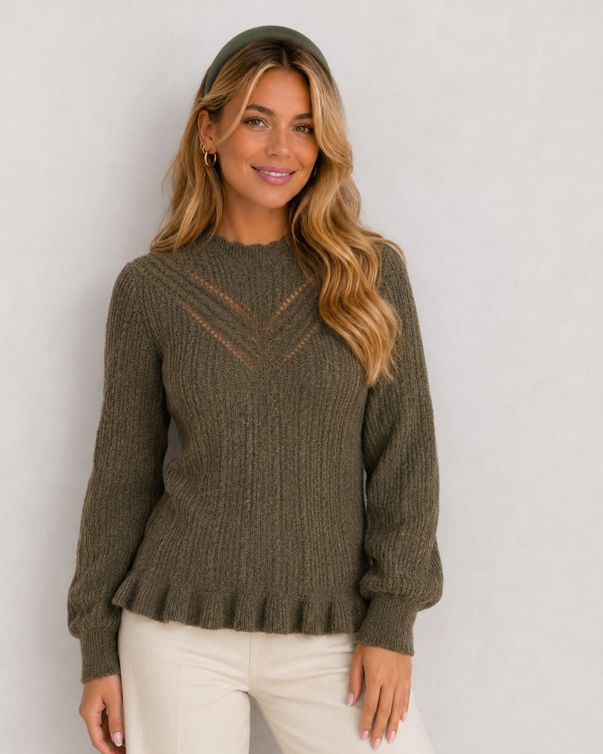 JDY Jdycordelia Gothic Olive Melange L/S On Structur Pullover Knit - XXL - Brun