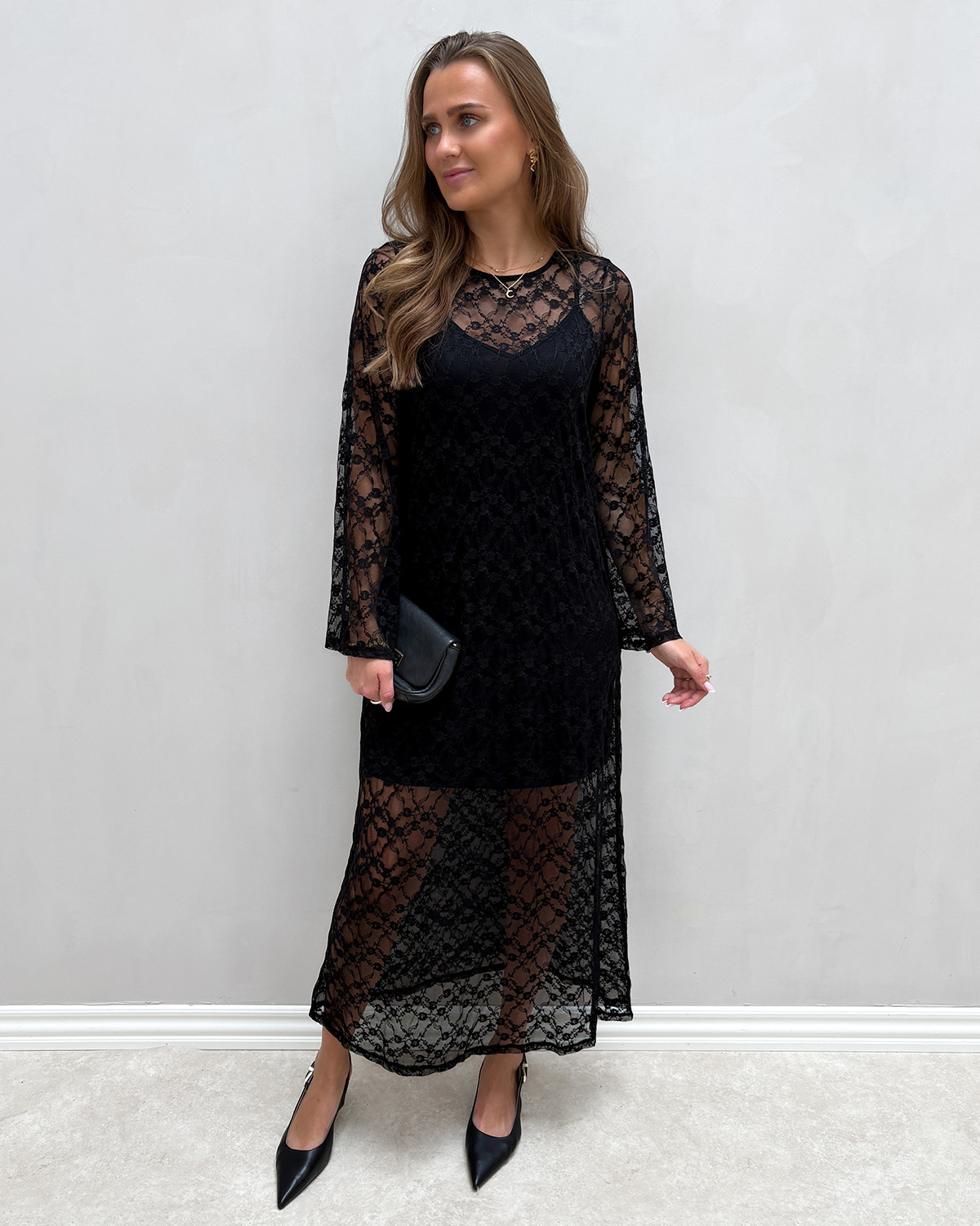 JDY Jdysilvia Black L/S Lace Maxi Dress - M - Sort