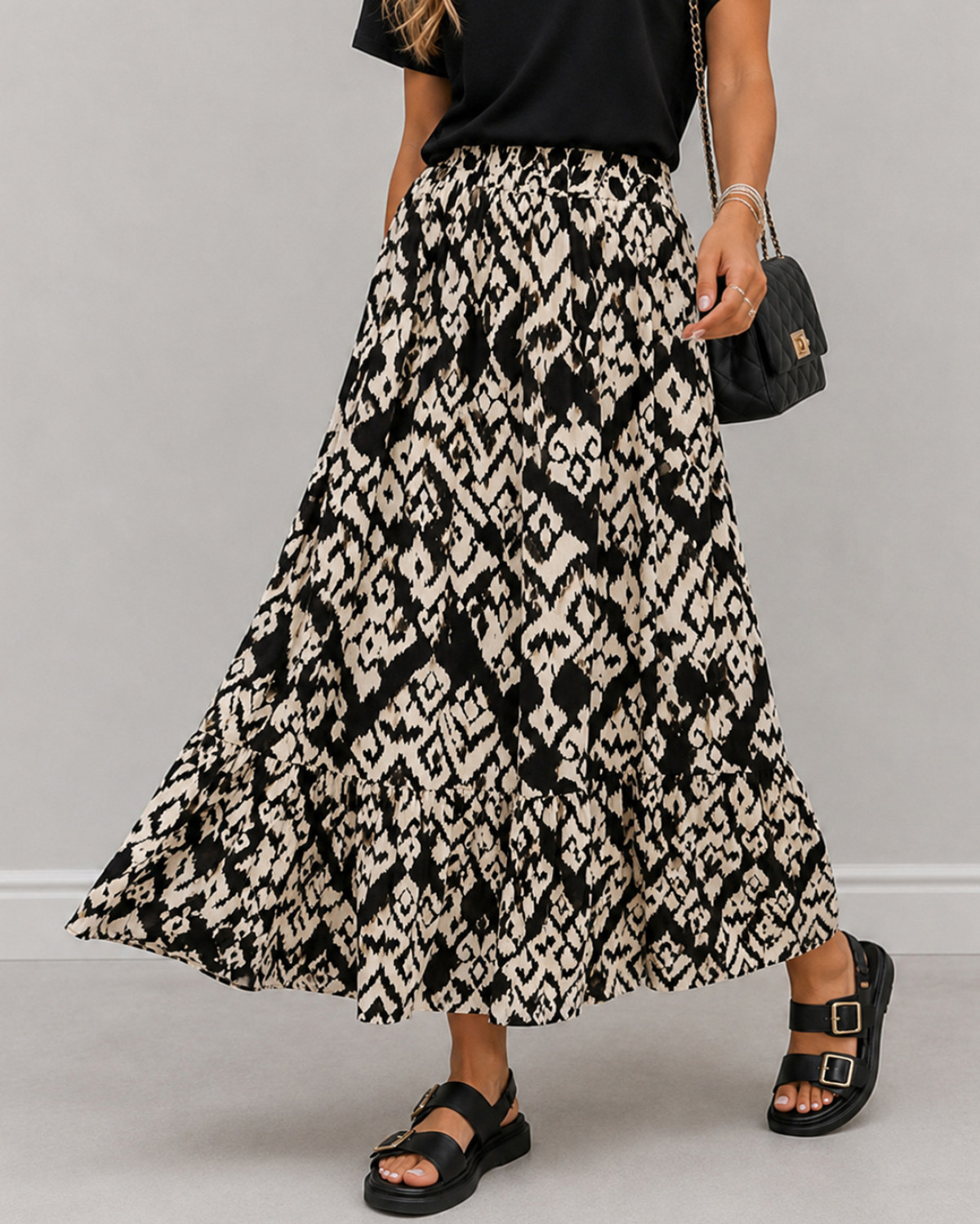 ONLY Onlalba Black Pumice Stone Gm Midi Skirt - XS - Sort