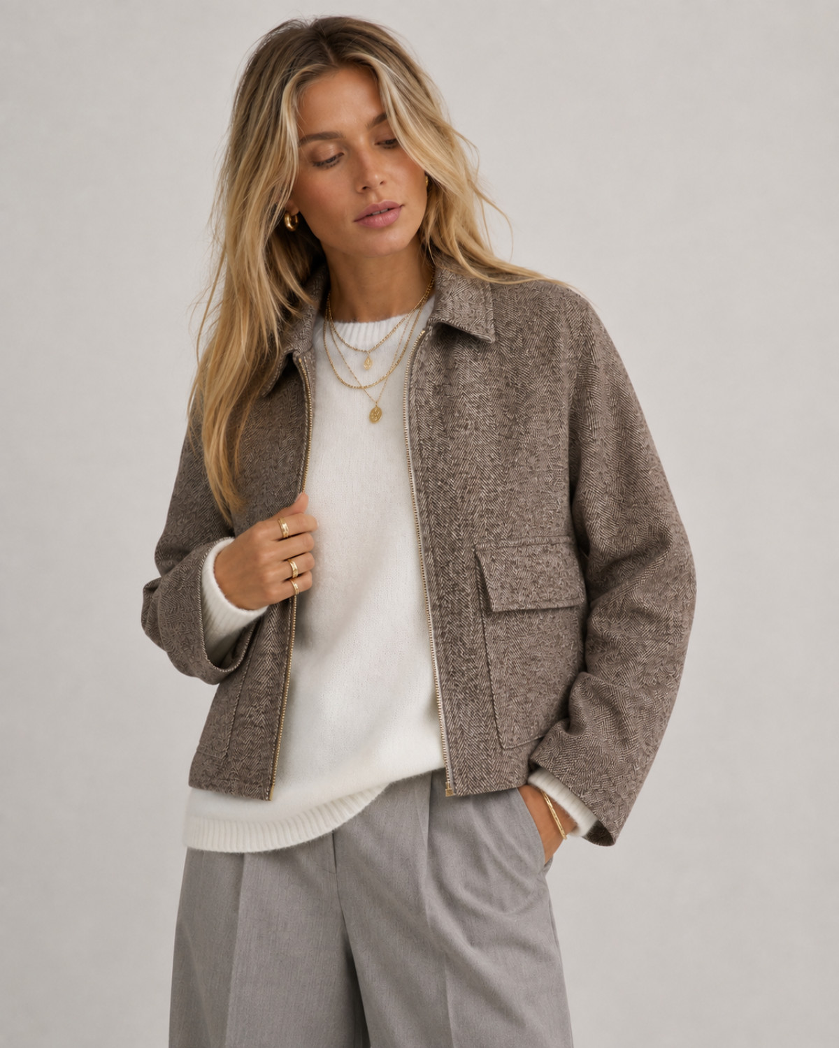 JDY Jdyvinga Chocolate Torte Herringbone Herringbone Jacket - Brun - XXL