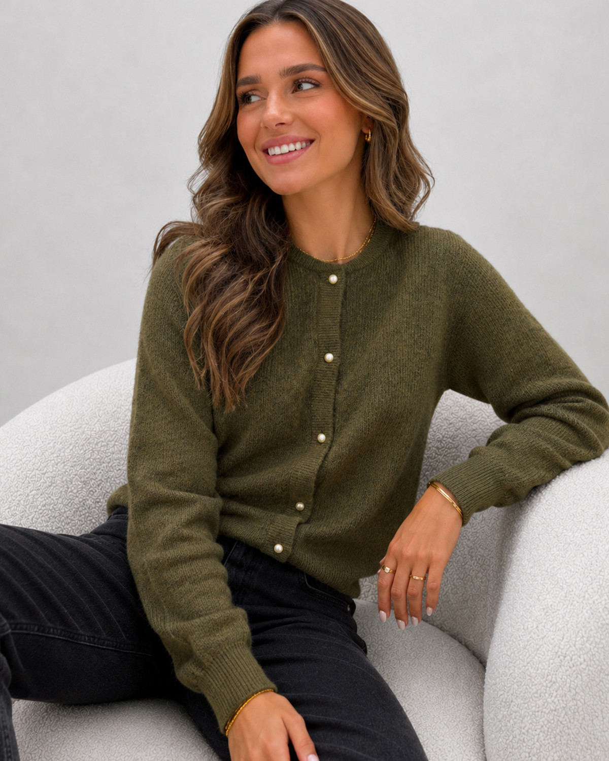 JDY Jdylumi Dark Olive Melange L/S Button Cardiga Knit - M - Brun