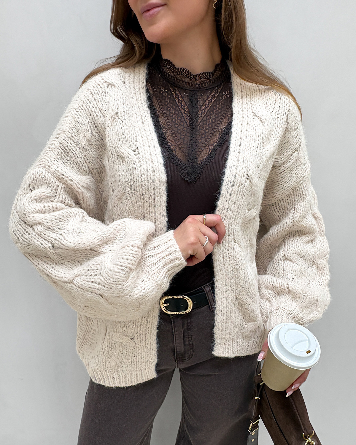 Vero Moda Vmmaybe Oatmeal Ls Open Cable Cardigan - S - Grå