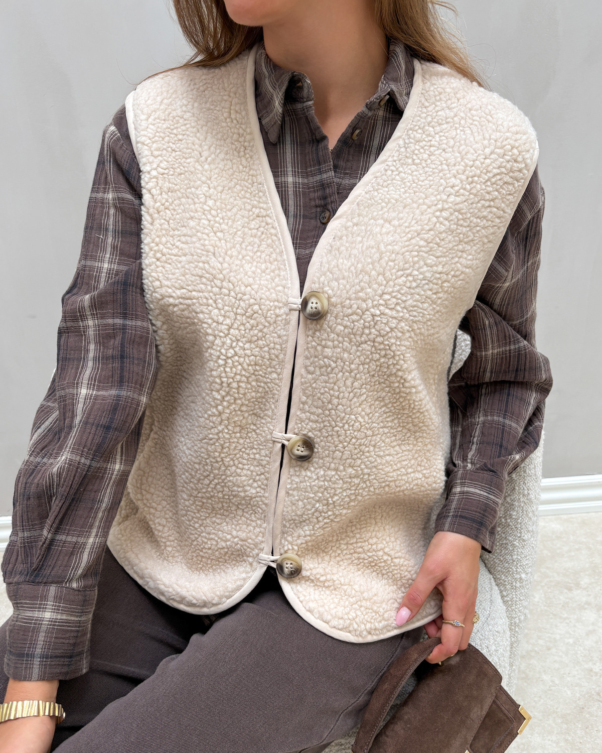 Vero Moda Vmcleosofia Oatmeal Short Waistcoat - Grå - L