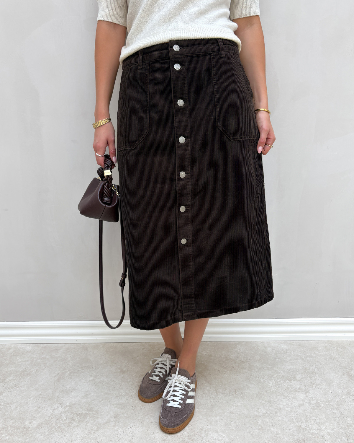 JDY Jdyshiraz Chocolate Torte Hw Midi Button Skirt Pnt - S - Brun