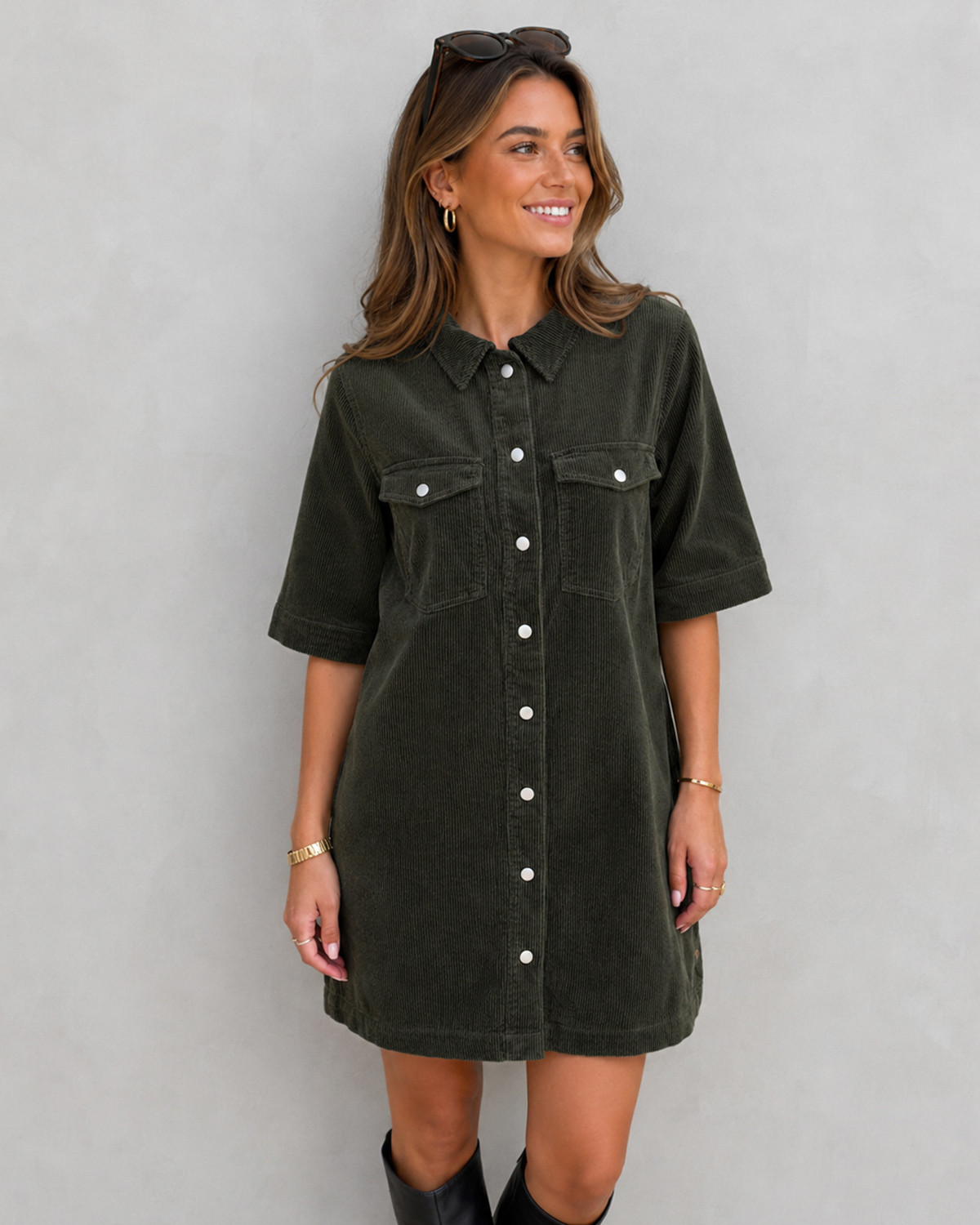 JDY Jdyshiraz Forest Night S/S Button Dress Pnt - XXL - Grøn