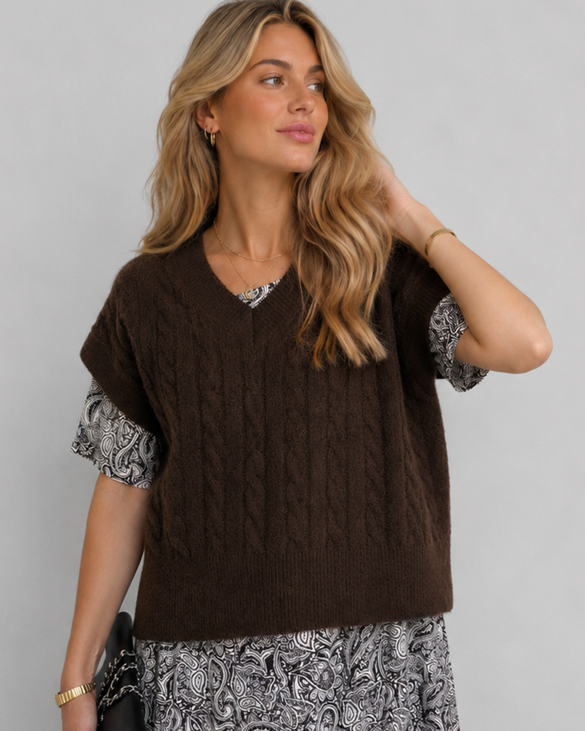 ONLY Onlmelody Coffee Bean Melange Vest Knit - XS - Brun
