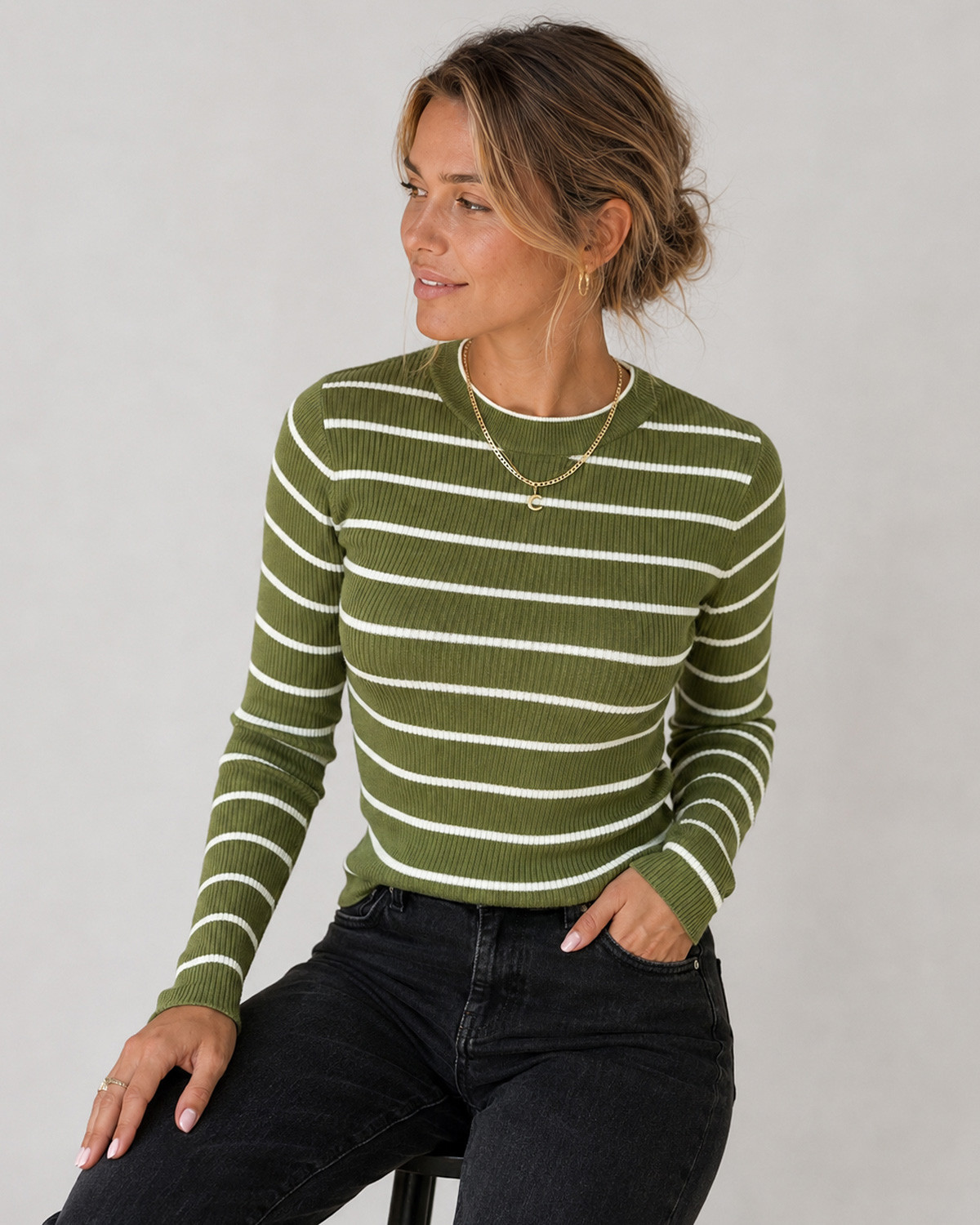 Pieces Pcmira Sphagnum Birch Narrow New Ls O-Neck Knit - XS - Gul