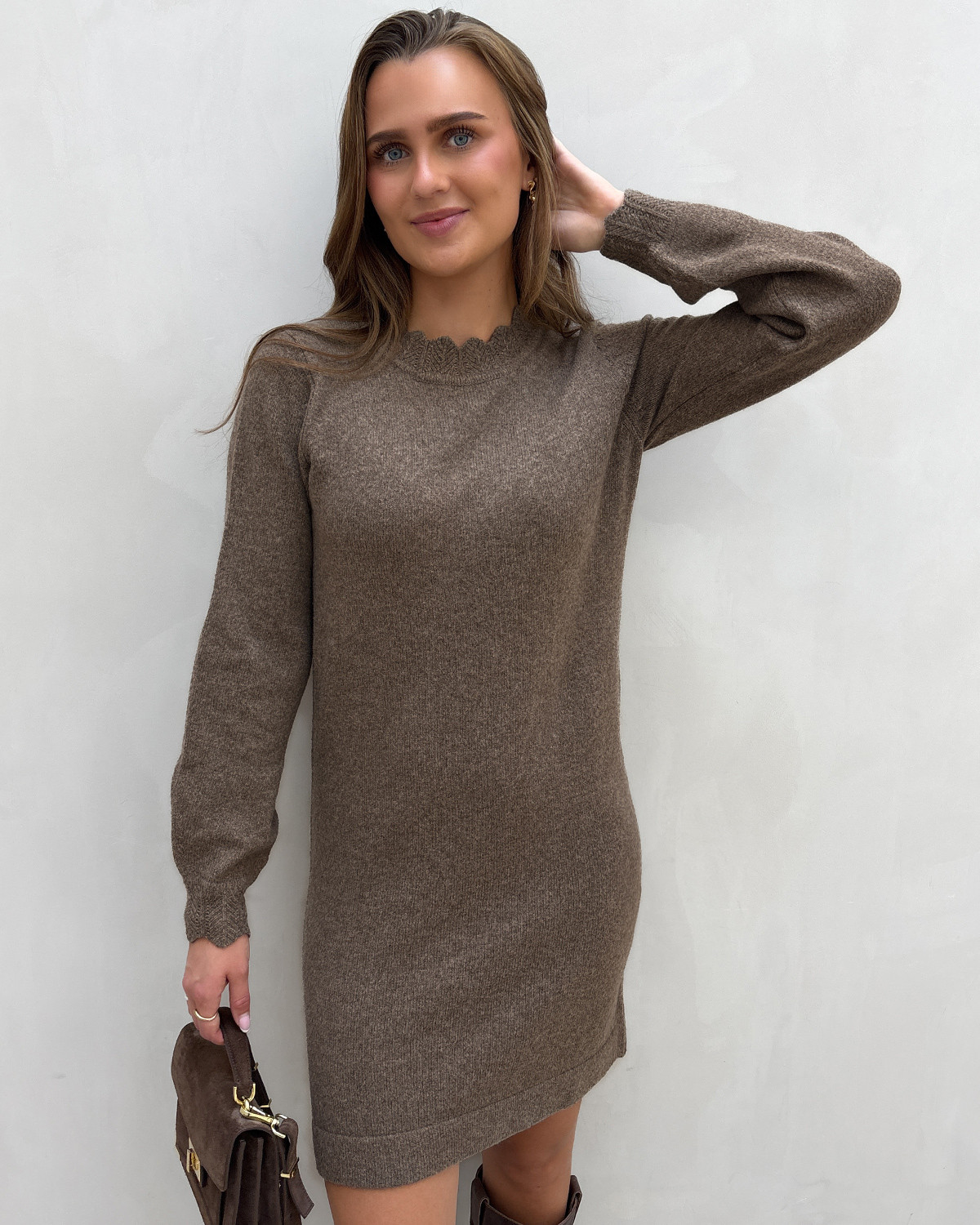 VILA Vinikolina Falcon Melange O-Neck L/S Knit Dress - XL - Grå