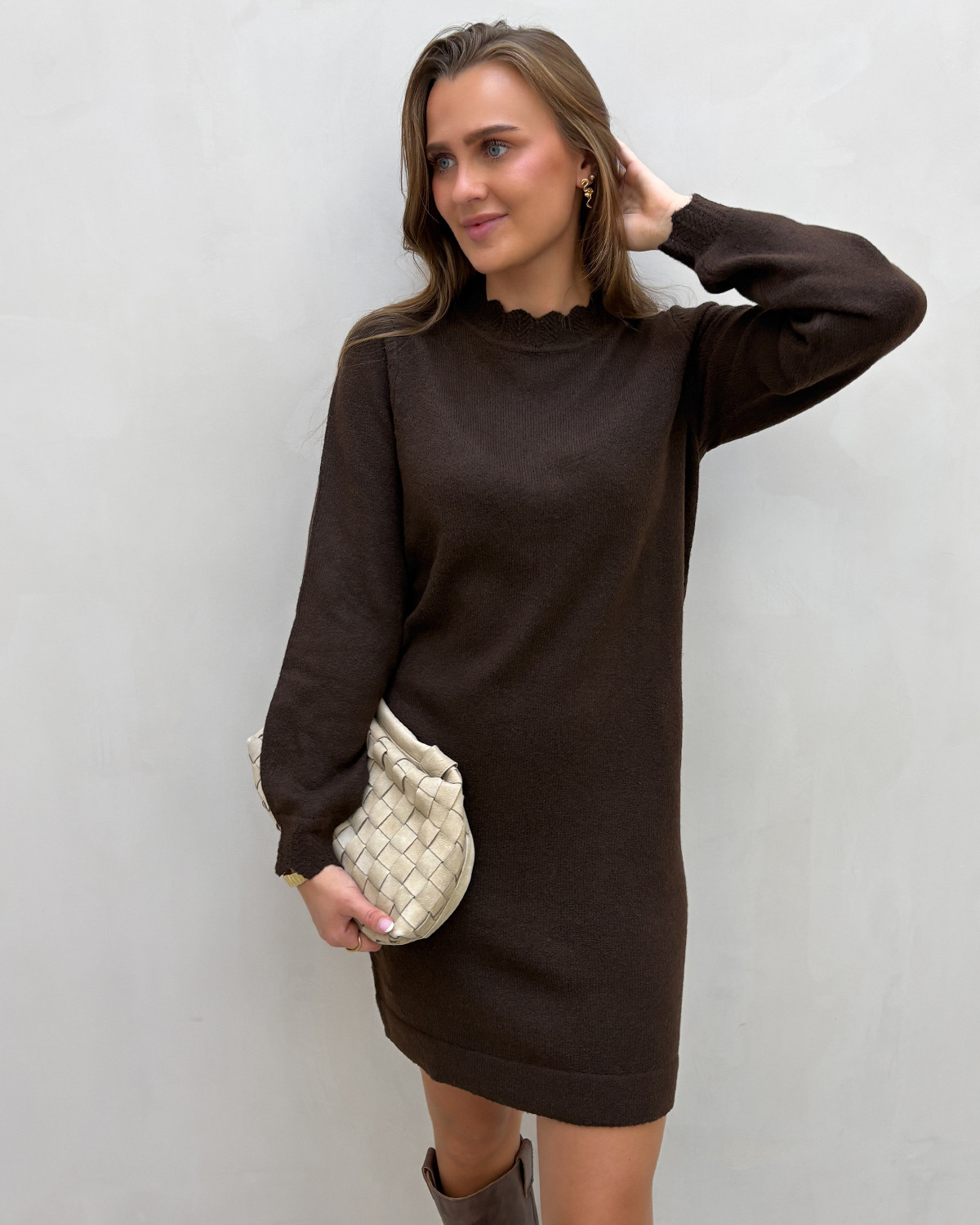 VILA Vinikolina Coffee Bean Melange O-Neck L/S Knit Dress - M - Brun