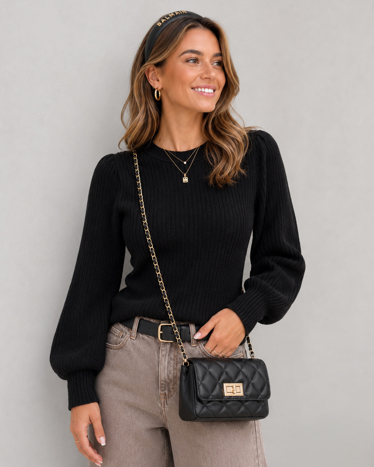 ONLY Onlsofia Black Melange Ls O-Neck Pullover Gm Rp Knit - S - Sort