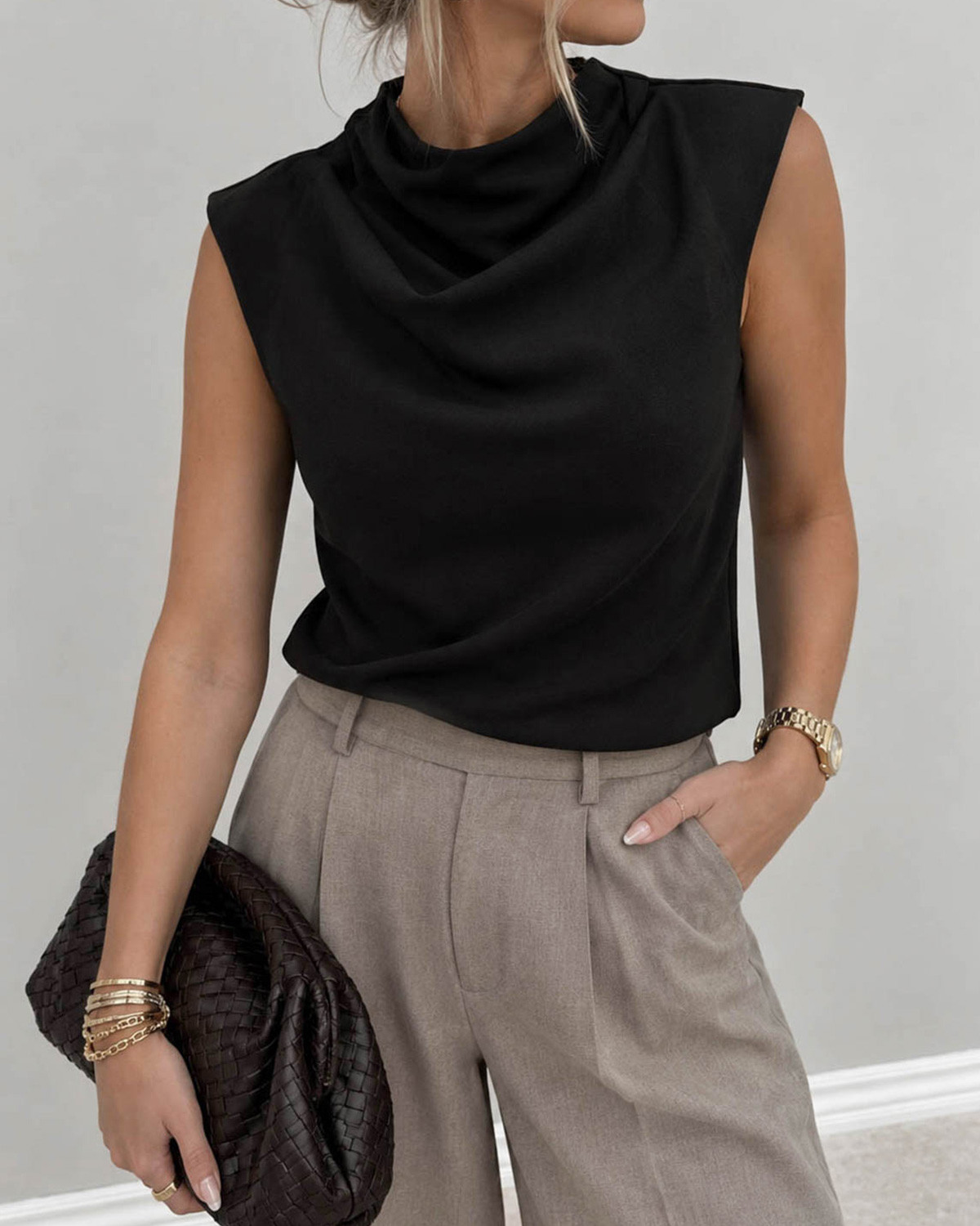 ONLY Onlshakia Black S/L Waterfall Top - Sort - XL