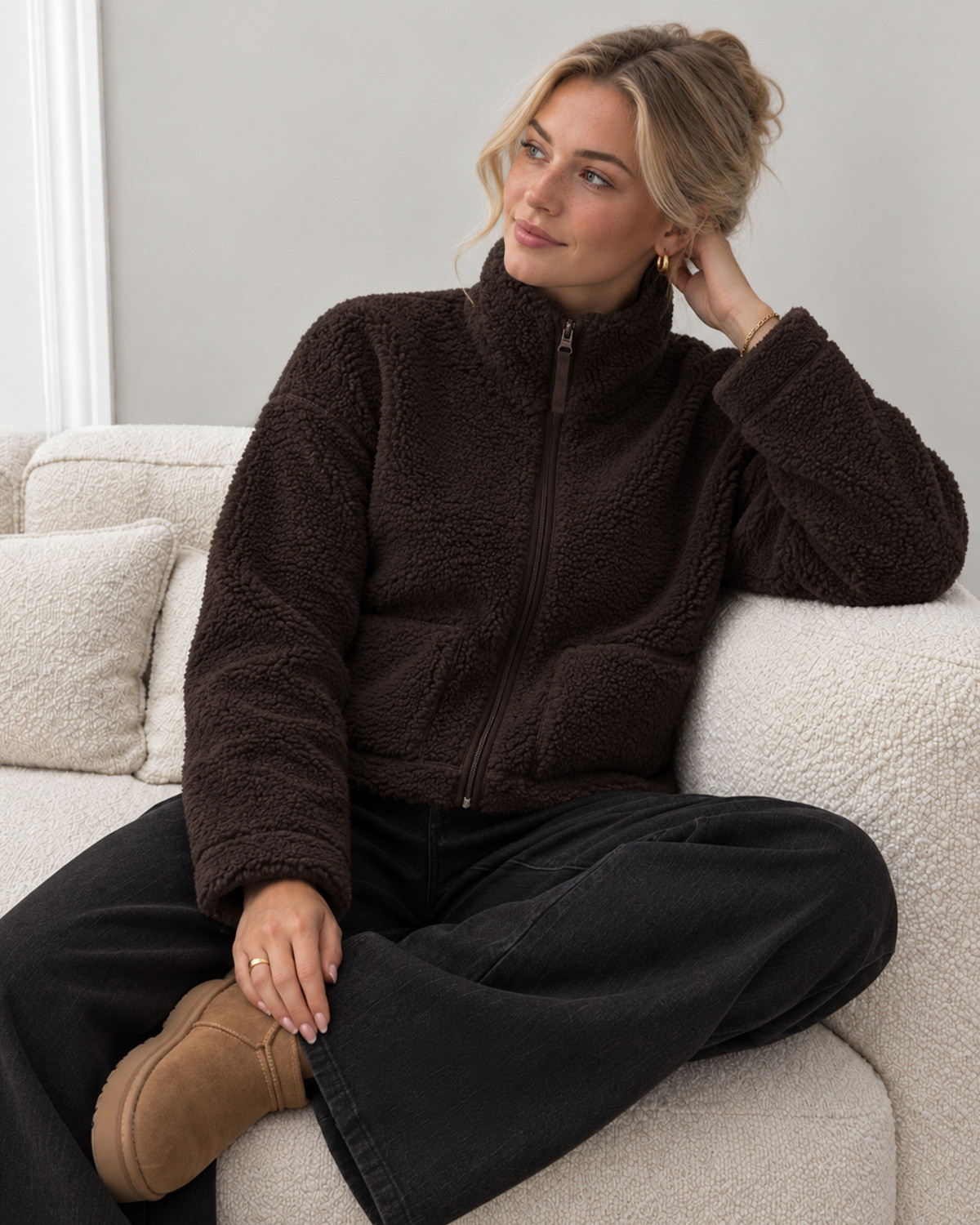 ONLY Onlmegan Black Coffee Teddy Jacket - Sort - XL