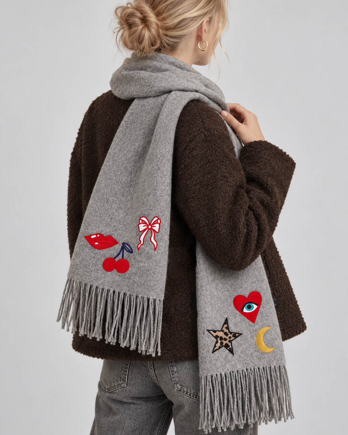 Pieces Pcangle Cathedral Spire Solid/Patches Scarf - Grå - One Size