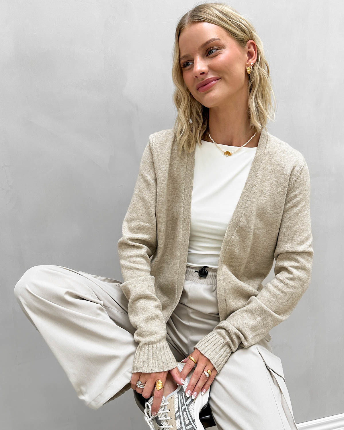 VILA Viril Short Natural Melange Knit Cardigan - XXL - Beige