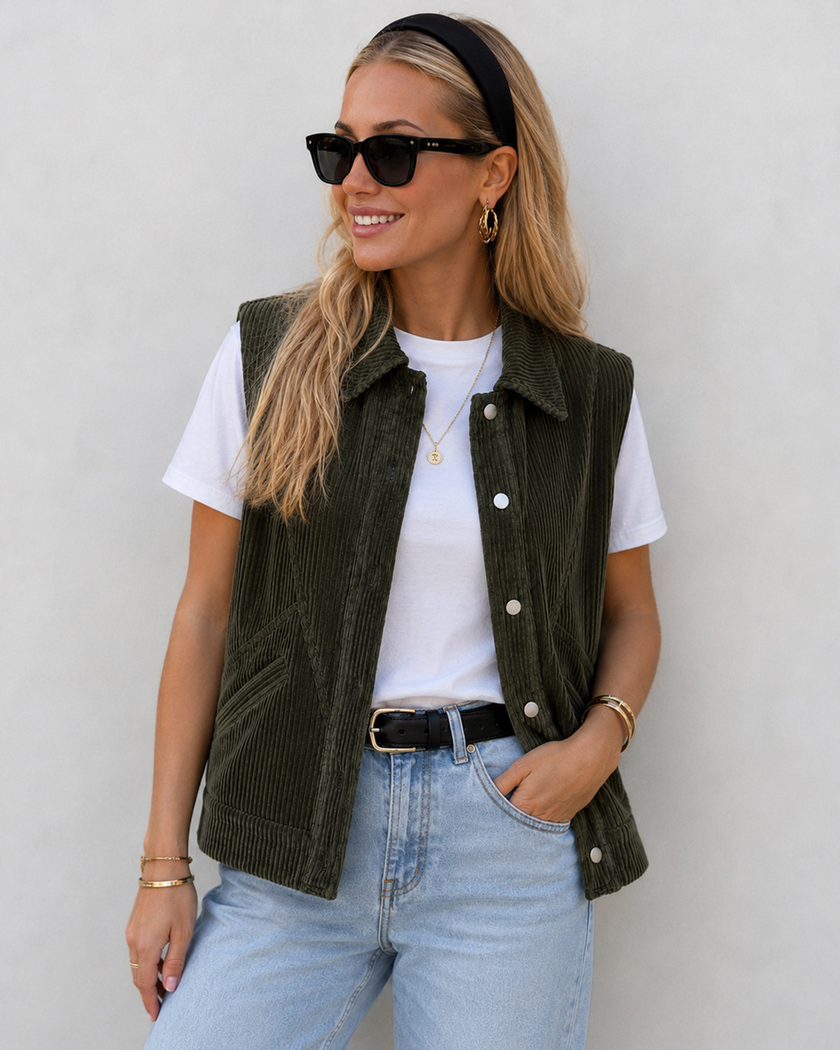 VILA Vicouda Deep Depths S/L Corduroy Vest - XS - Grøn