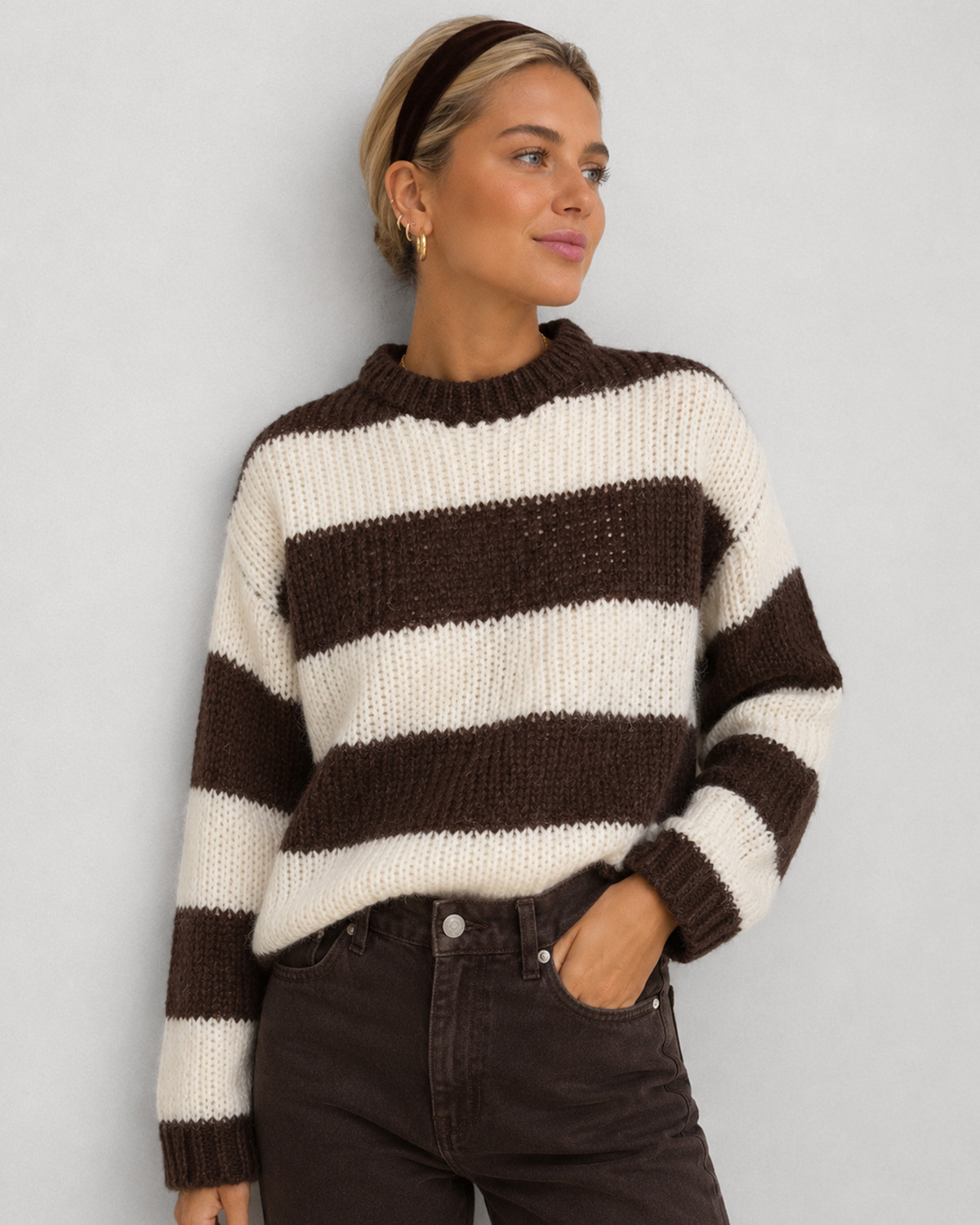 Pieces Pcdorthea Hot Fudge/Coconut Mi Ls Chunky Knit - XS - Brun