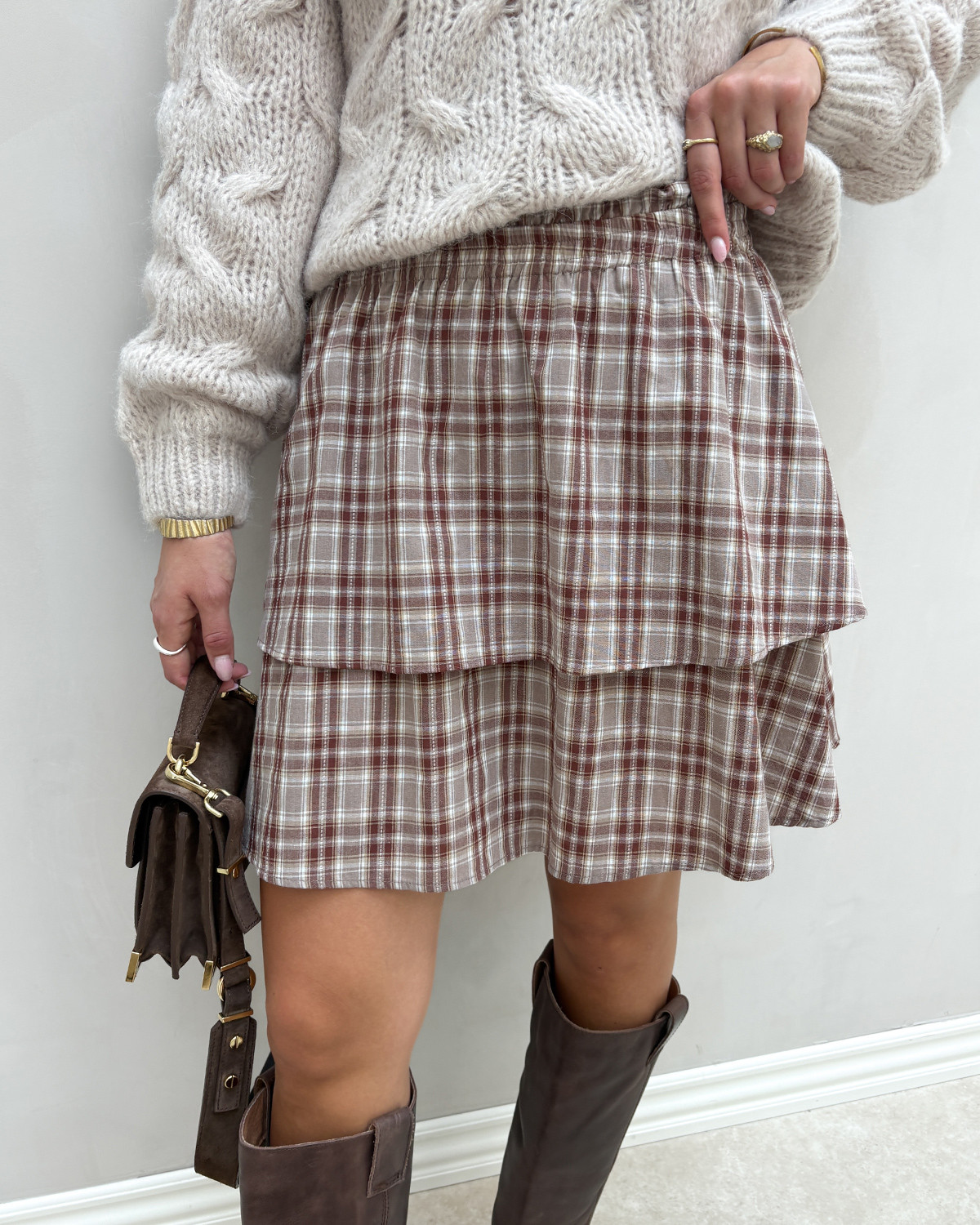 Grey Matter Selection Ccisabella Check Layer Skirt - L - Brun