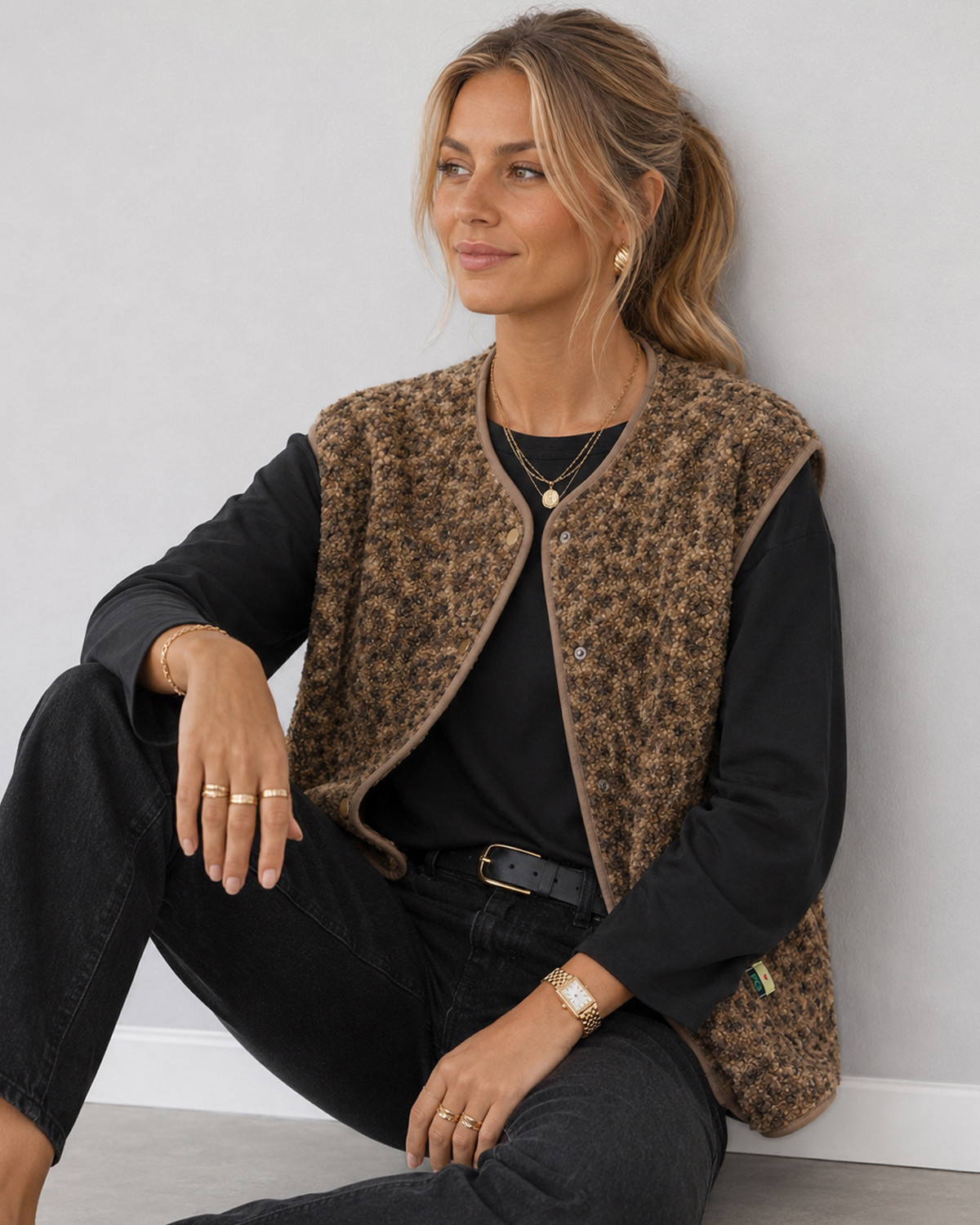 Pieces Pckatty Leo Teddy Vest - M - Multifarvet