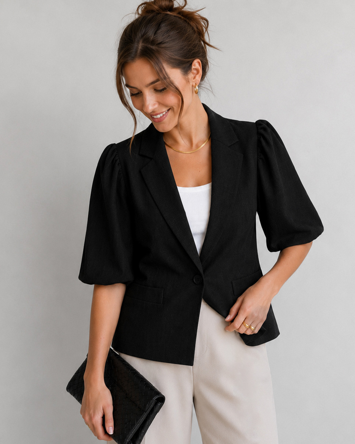 ONLY Onllinda Black 2/4 Puff Short Blazer - Sort - 34
