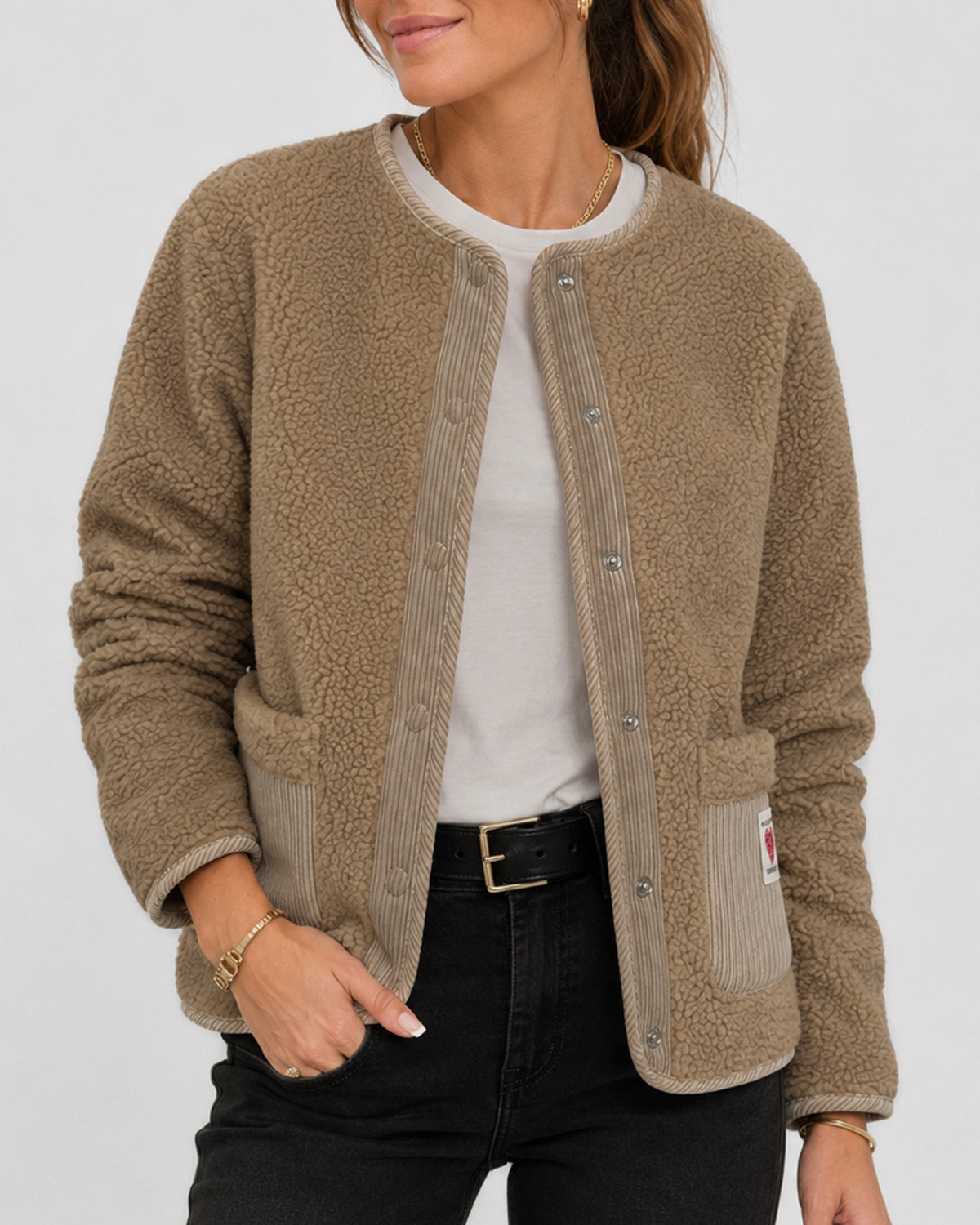 Pieces Pcanastacia Greige Corduroy Teddy Jacket - Brun - M