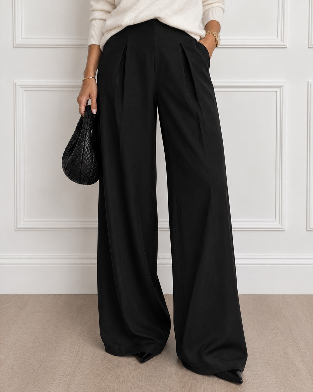 JDY JdyDina Black Life Pleat Wide Pant - Sort - M