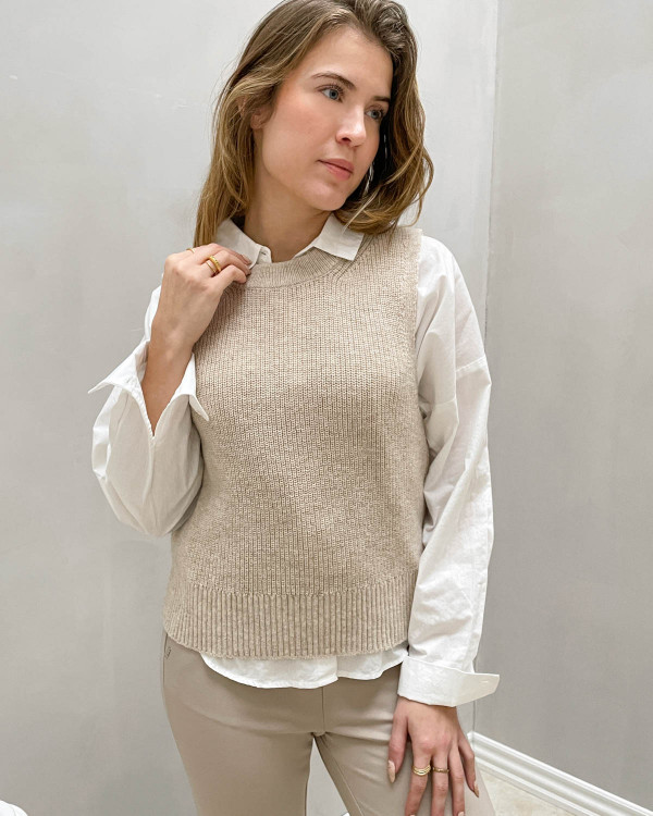 Ril Long S L Knit Vest Natural Melange
