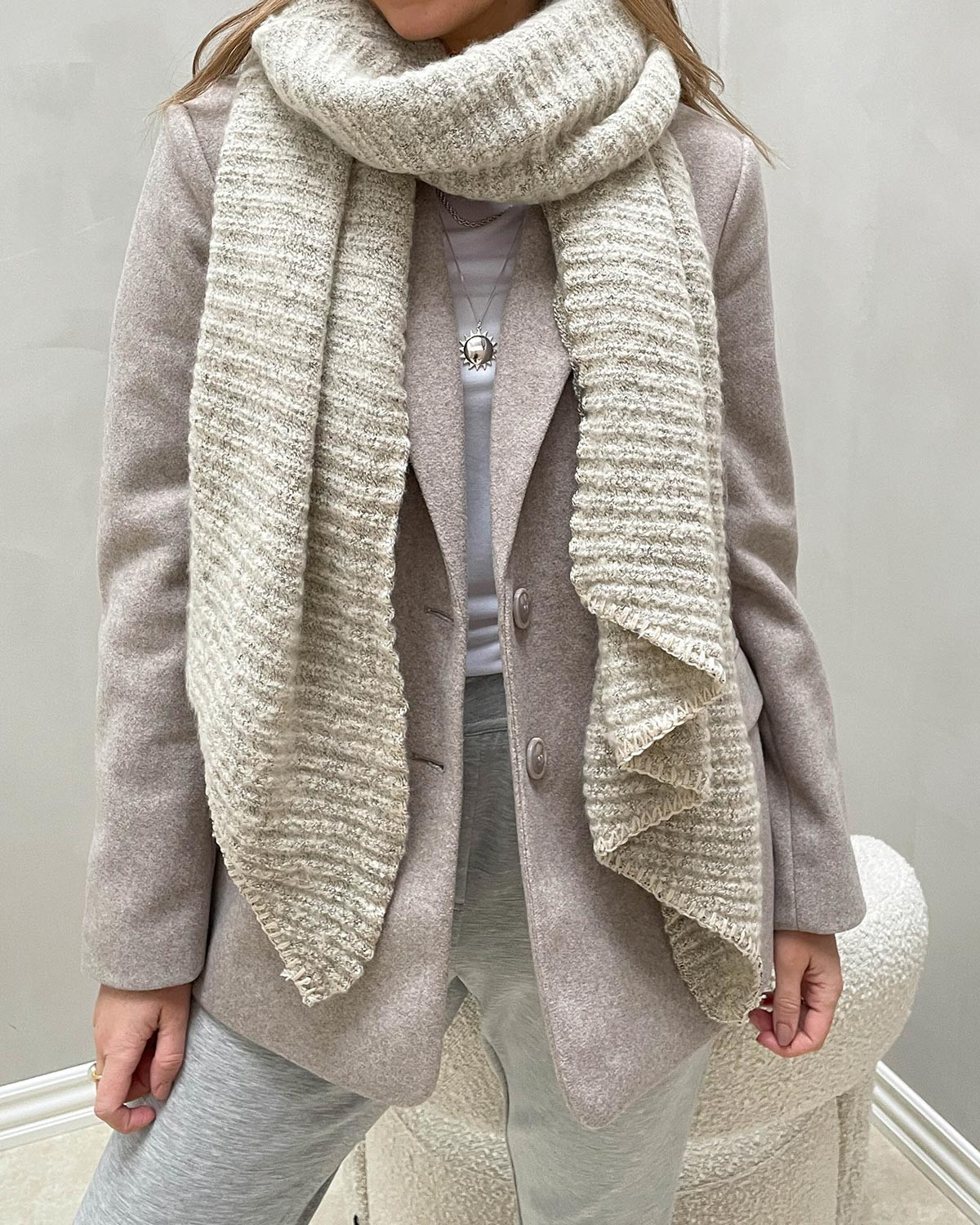 Pieces Pcpyron Structured Whitecap Gray Long Scarf - Grå - One Size