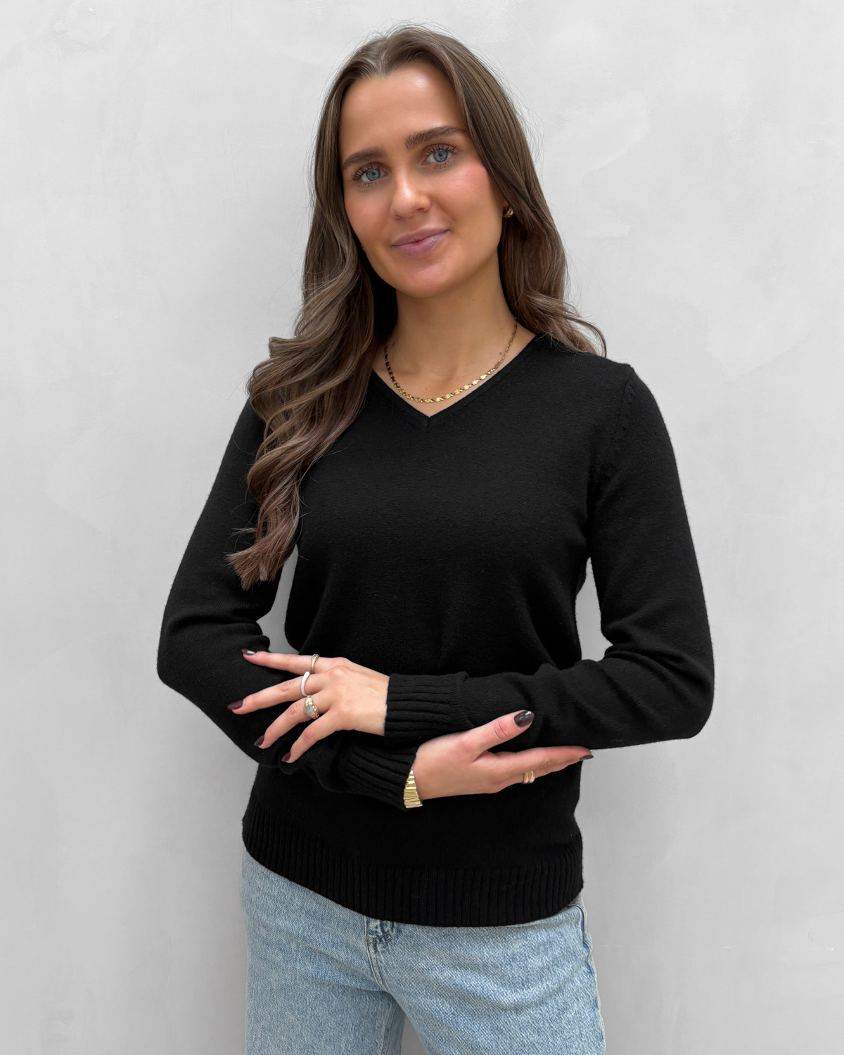 VILA Viril Black V-Neck L/S Knit - XXL - Sort