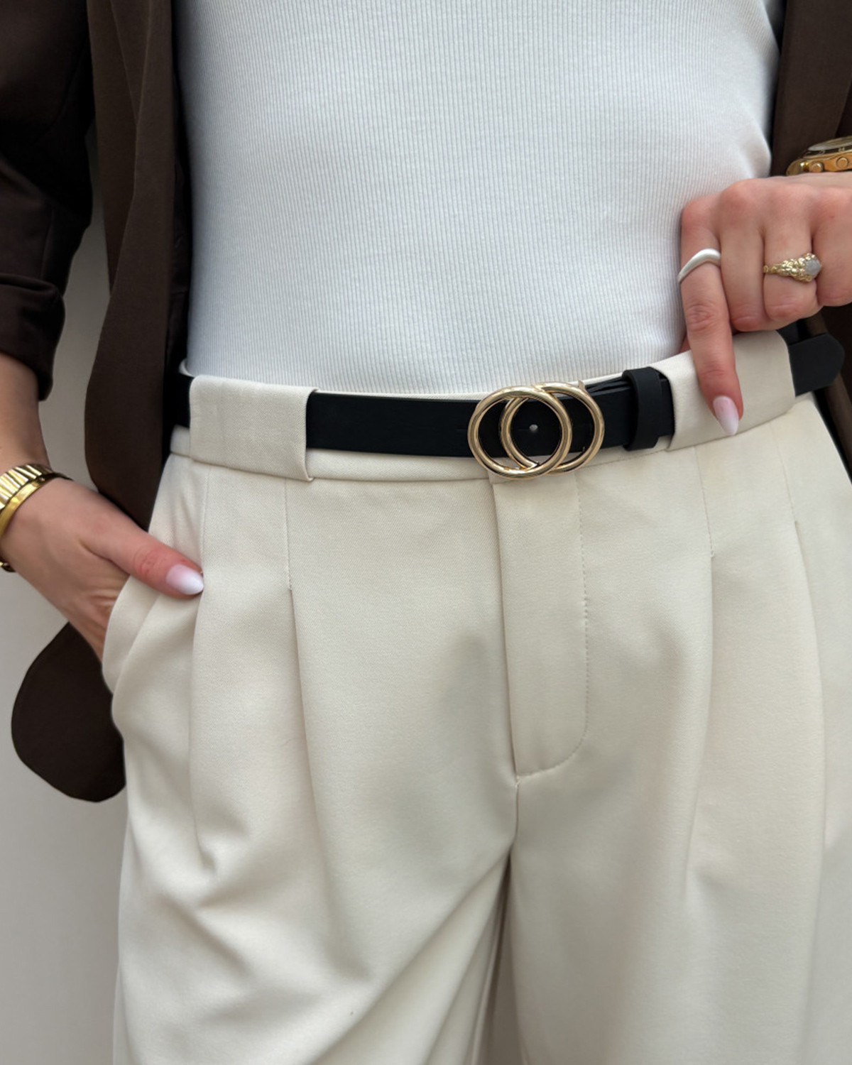 ONLY Onlrasmi Black Gold Faux Leather Belt - 85 - Sort