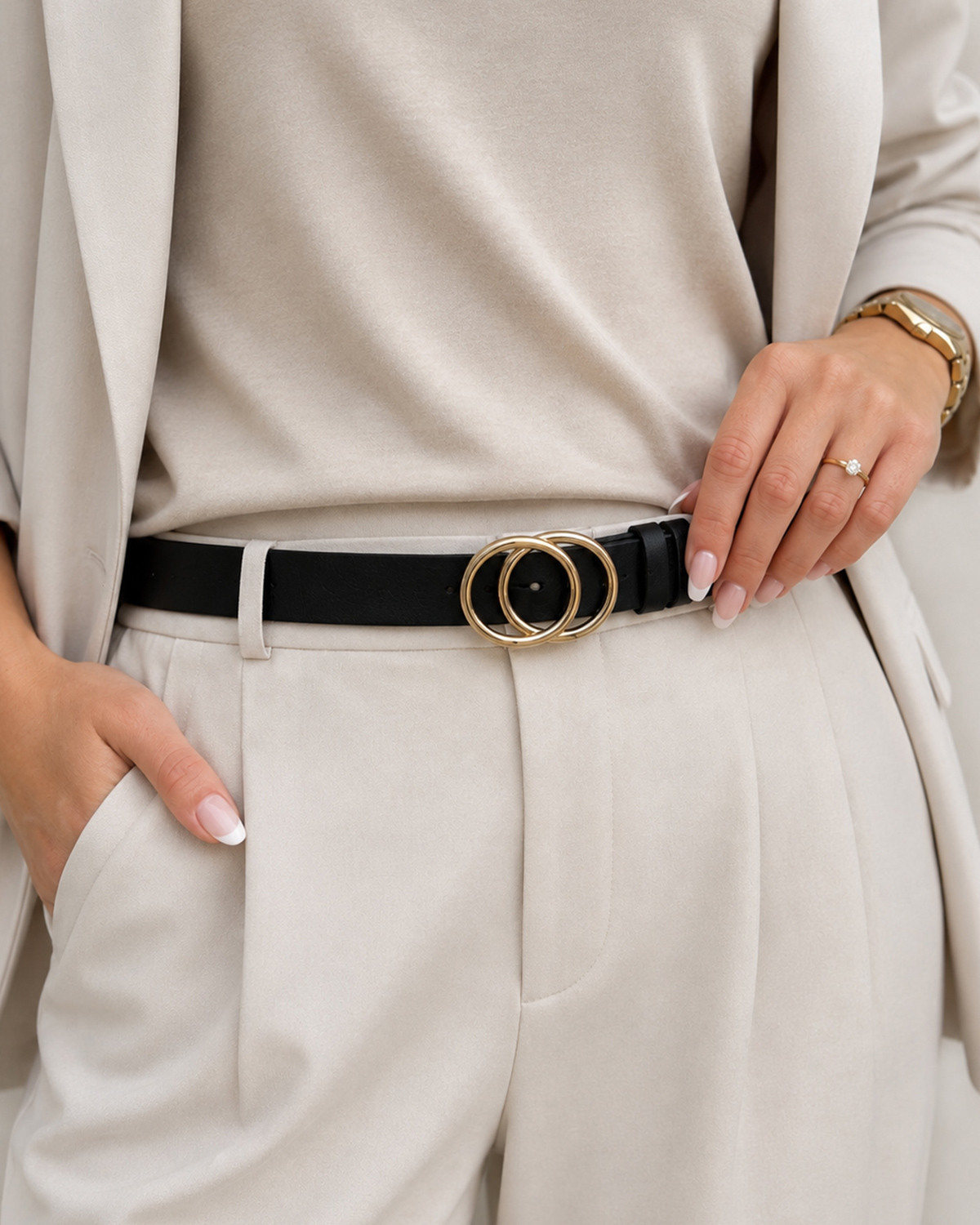 ONLY Onlrasmi Black Gold Faux Leather Belt - Sort - 85