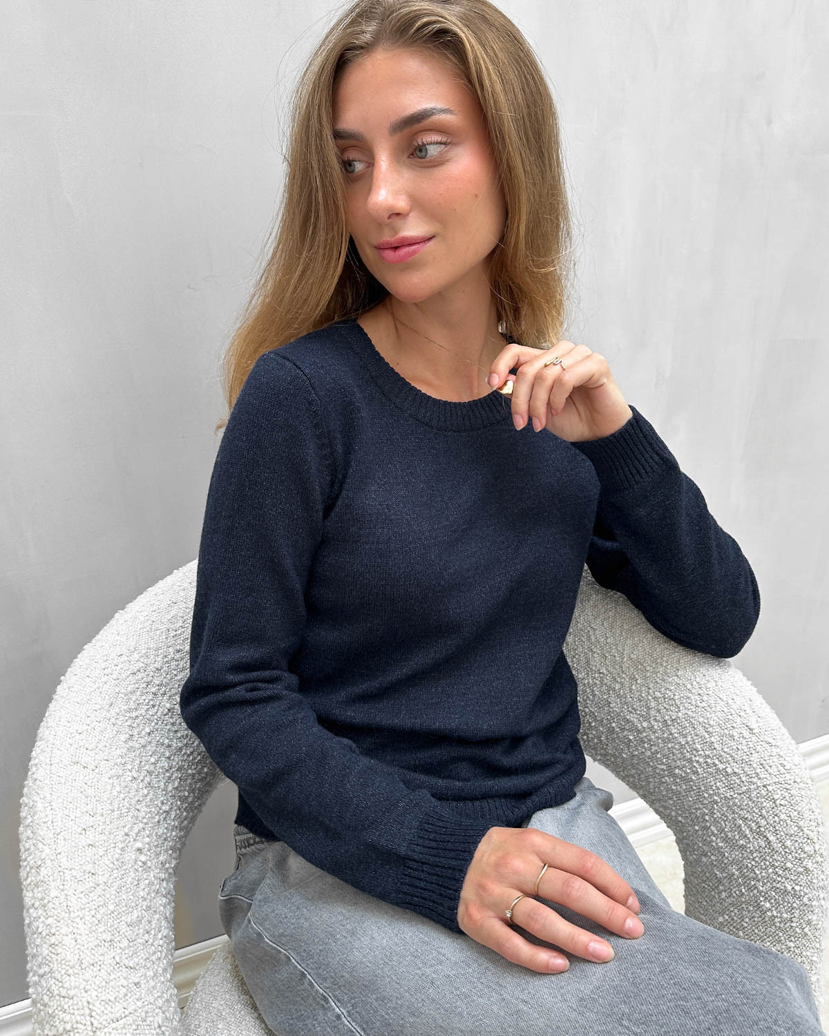 VILA Viril Total Eclipse Melange O-Neck Knit - S - Blå