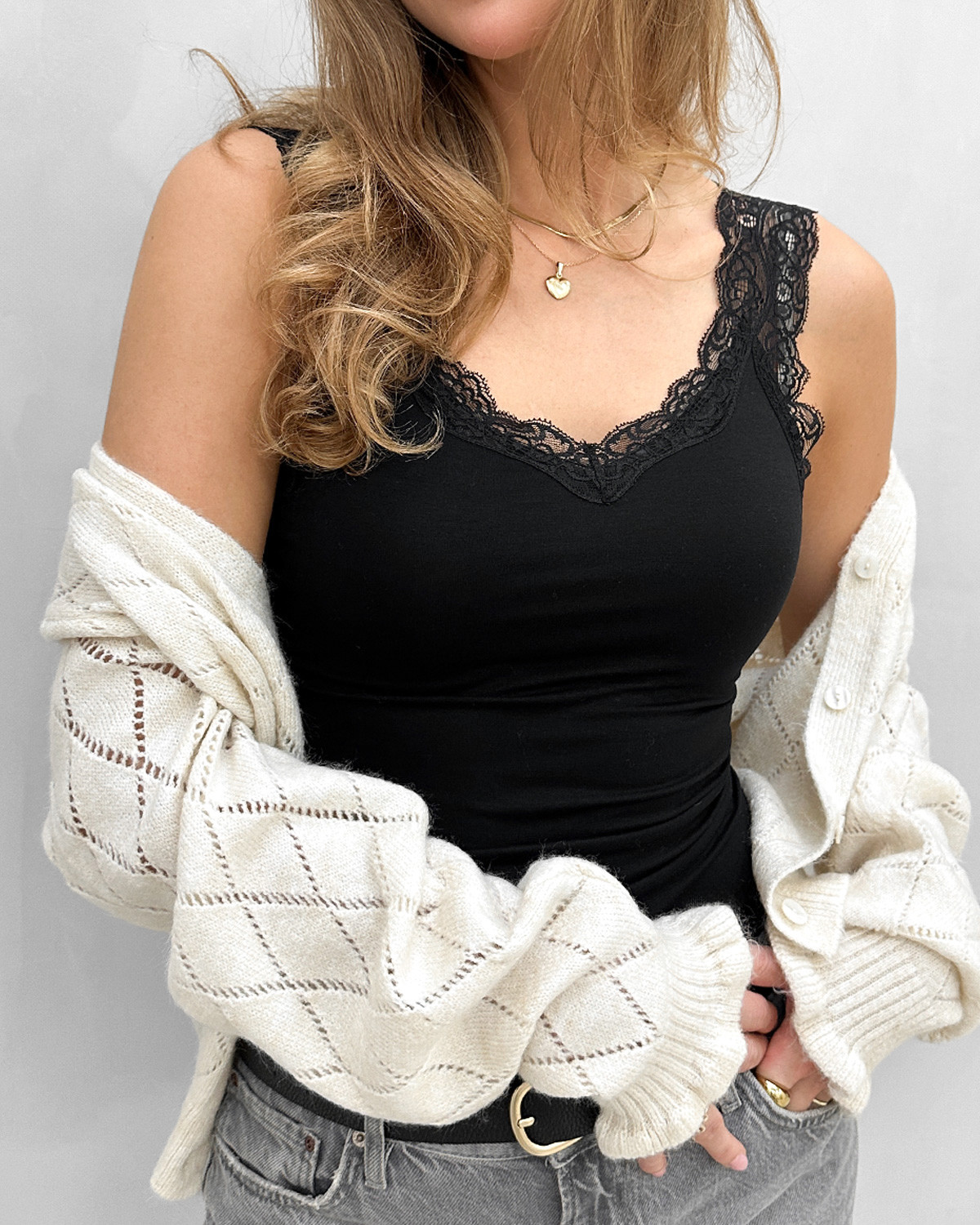 Pieces Pcbarbera Black Lace Top - S - Sort