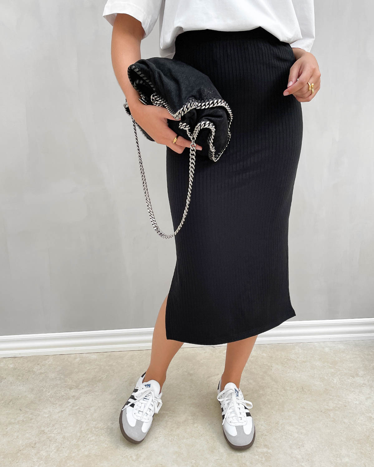 Pieces Pckylie Black Midi Skirt - M - Sort