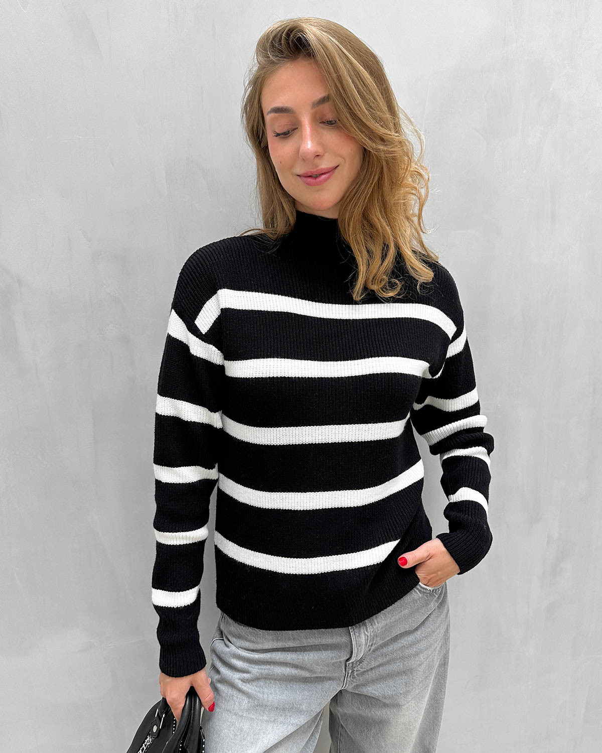 VILA Viril Black Mockneck L/S Knit Rib Top - XXL - Sort