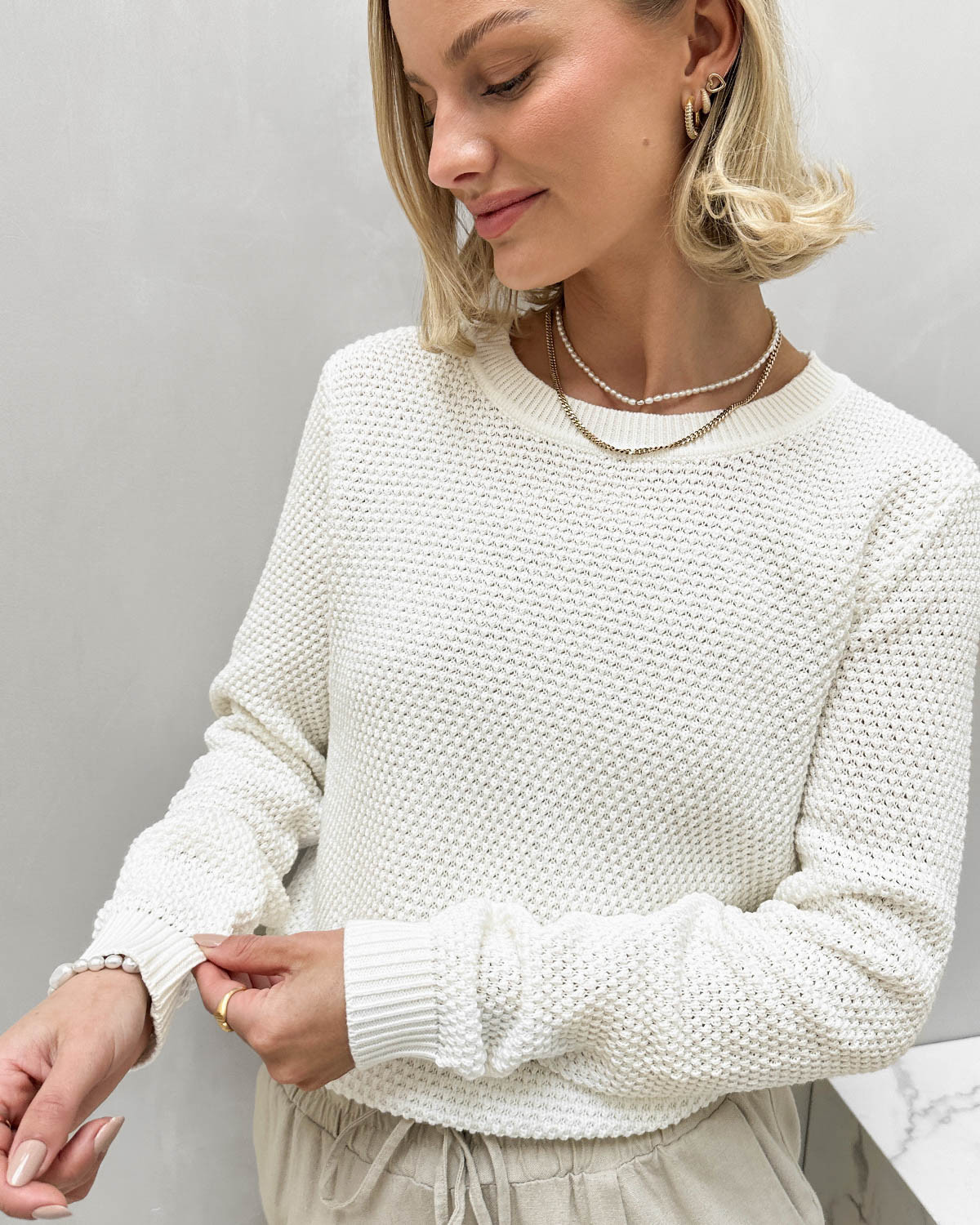 VILA Vidalo White Alyssum O-Neck L/S Knit Top - M - Hvid