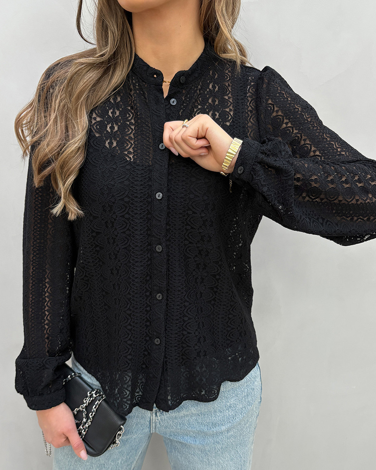 VILA Vichikka Black Lace L/S Shirt - M - Sort