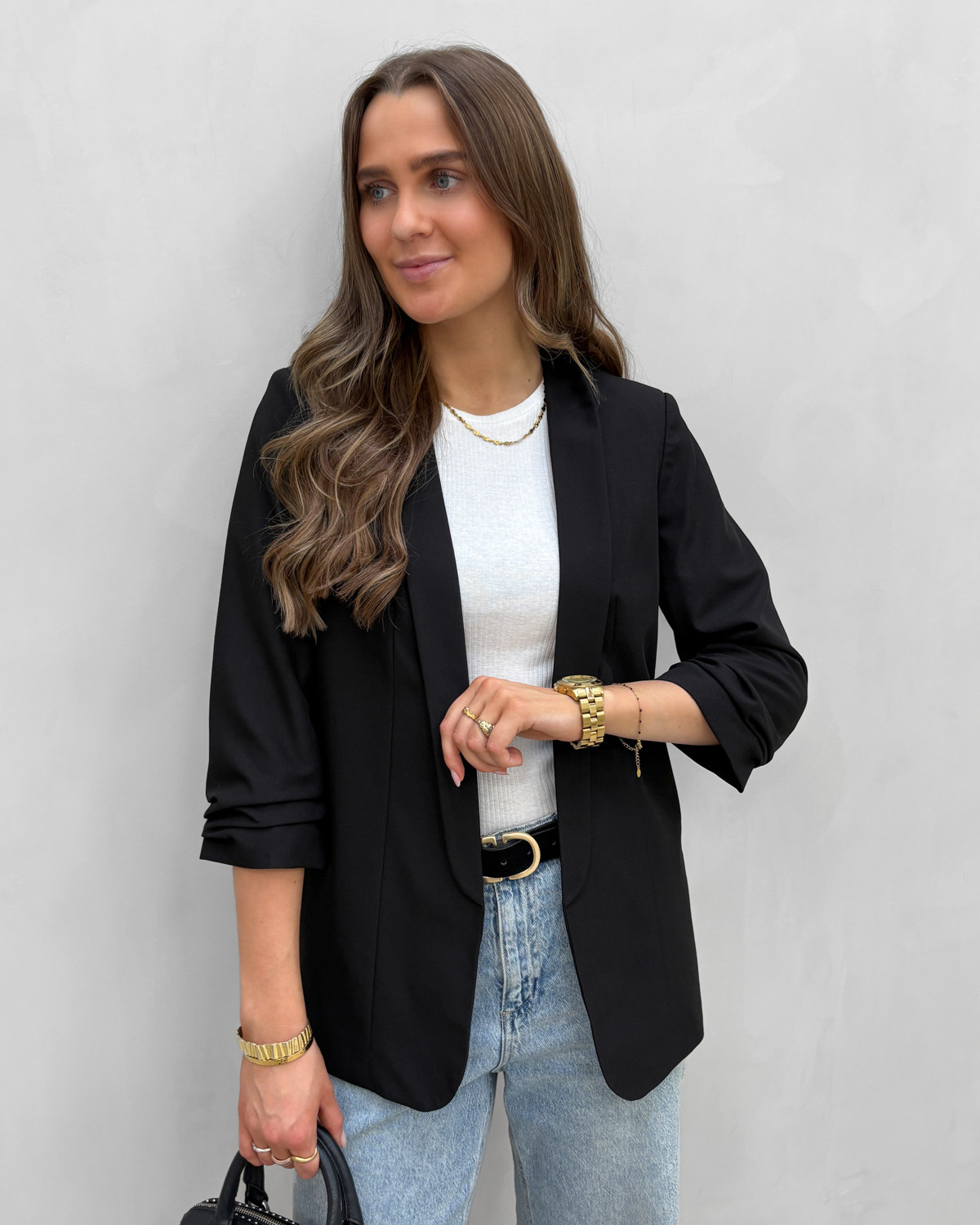 Pieces Pcbosella Black 3/4 Blazer - S - Sort
