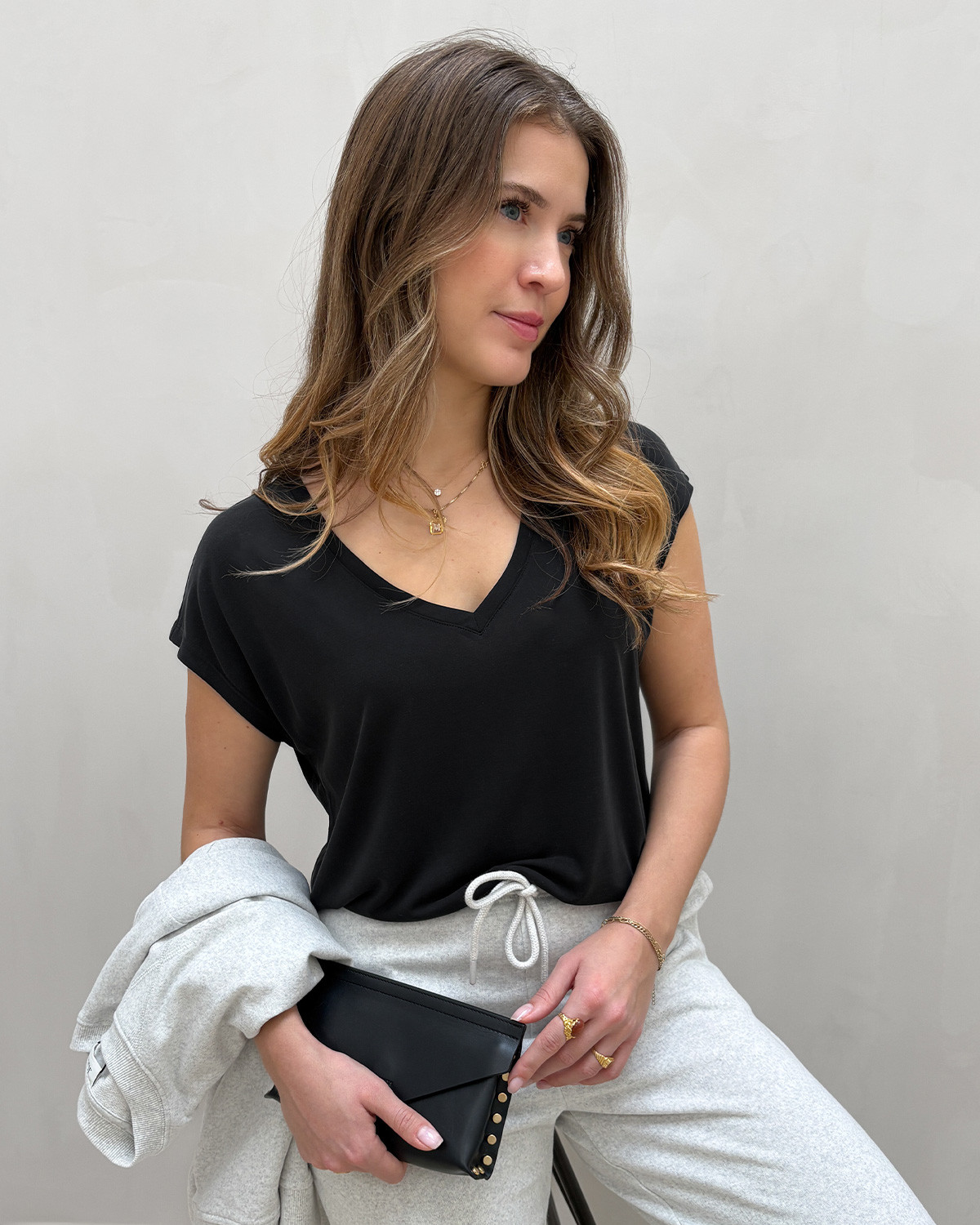 VILA Vimodala Black V-Neck S/S Top - S - Sort