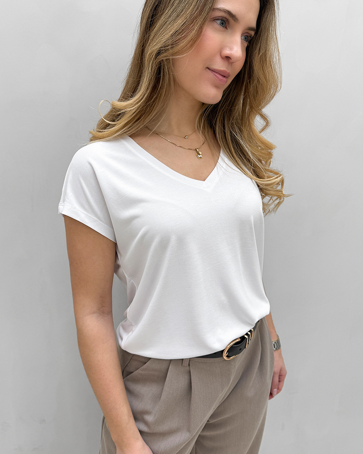 VILA Vimodala Optical Snow V-Neck S/S Top - M - Hvid