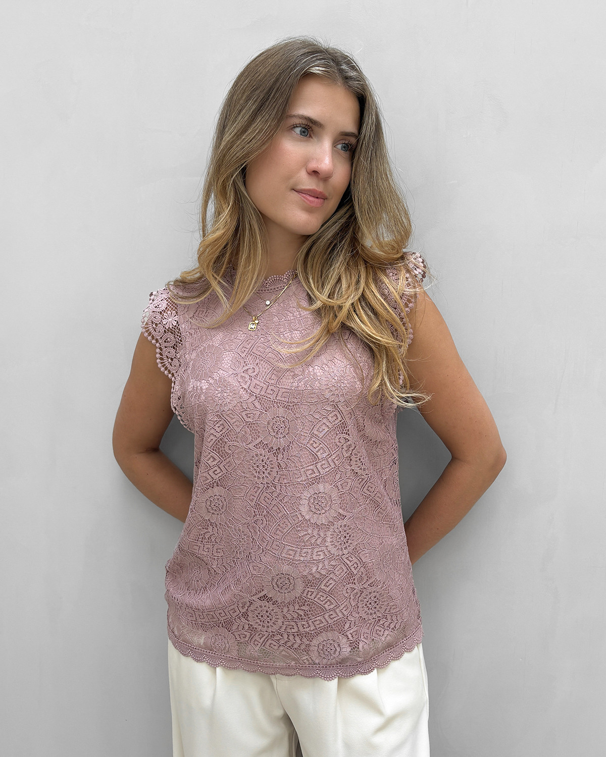 Pieces Pcolline Woodrose Sl Lace Top - XS - Brun