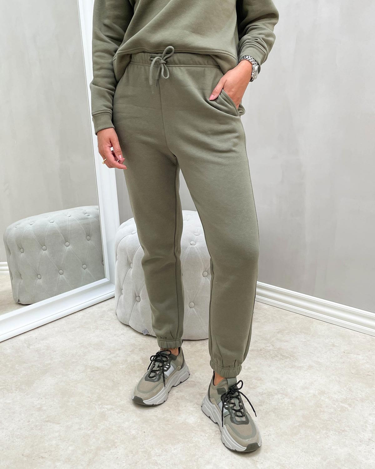 Pieces Pcchilli Deep Liechen Green HW Sweat Pants - S - Grøn