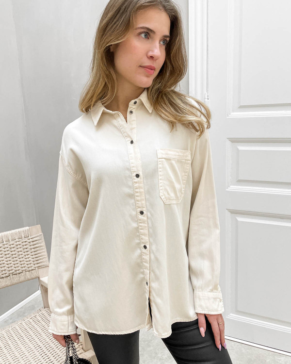 Vila Camicetta In Jeans Oversize Donna – Maniche Lunghe, Colletto, Tasca – Vestibilità Morbida E Sostenibile