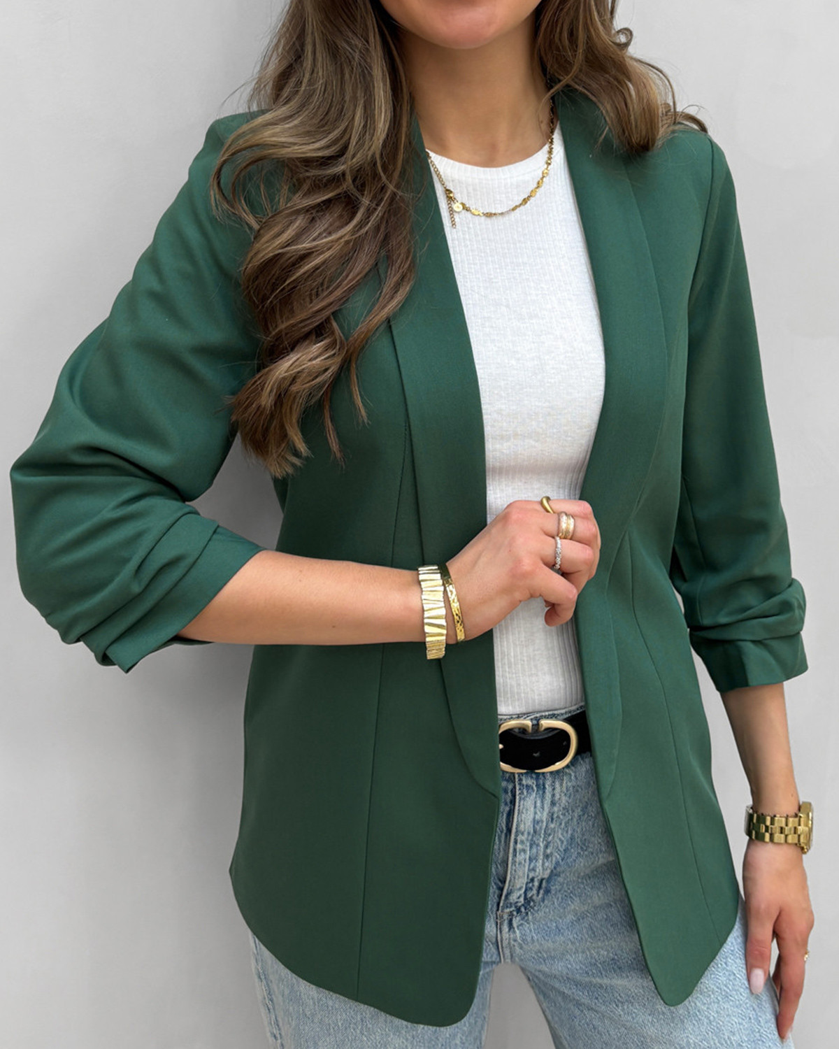 Pieces Pcbosella Trekking Green 3/4 Blazer - S - Grøn
