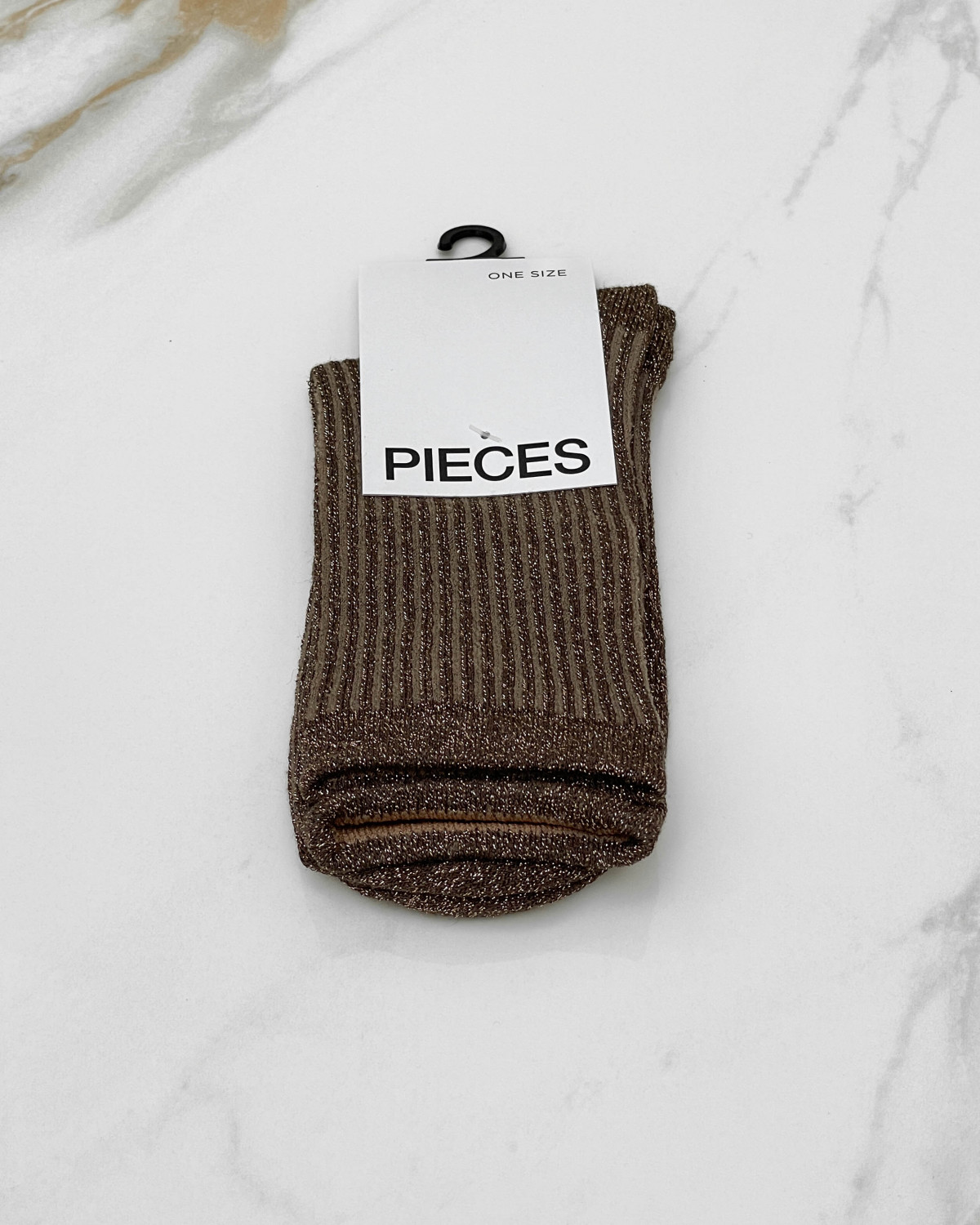 Pieces Pcsebby Morel Taupe Gray Glitter Long Stripe Socks - One Size - Sort
