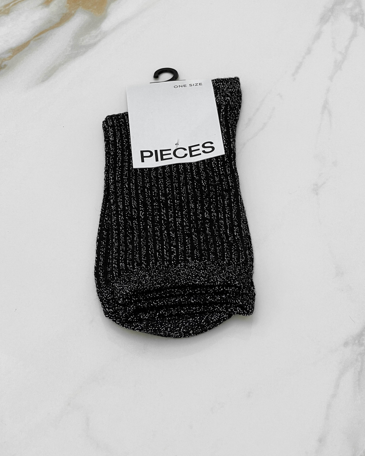 Pieces Pcsebby Black Black Glitter Long Stripe Socks - One Size - Sort